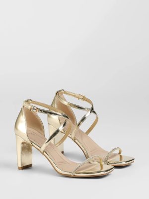 Pure Magic Rhinestone Metallic Block Heels