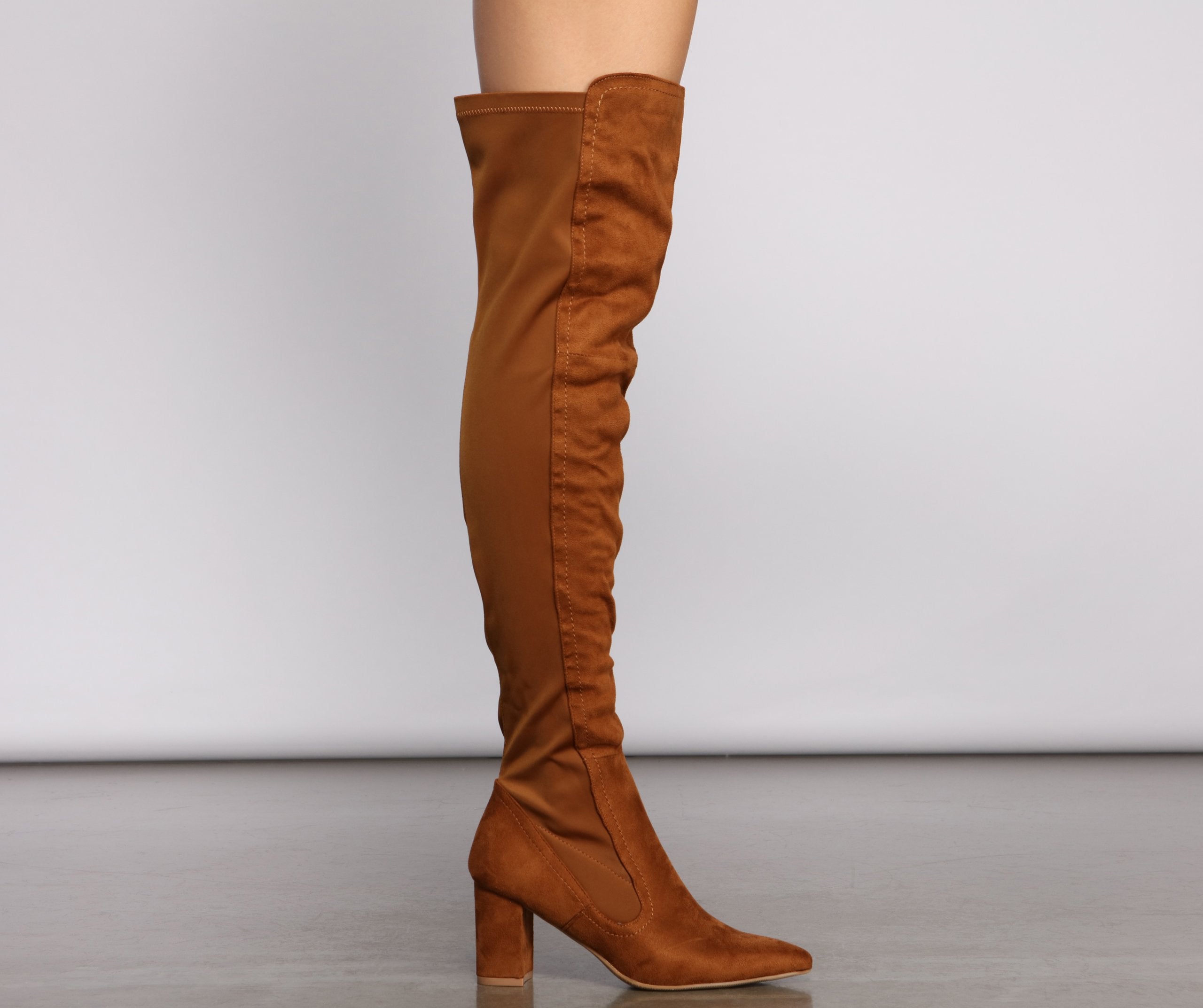 Faux Suede Over The Knee Block Heel Boots - Image 5