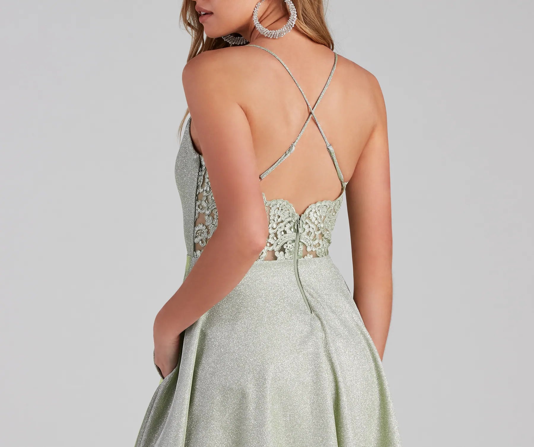Erina Formal Woven Glitter And Lace Dress - Image 11
