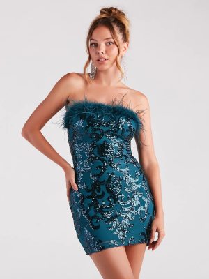 Neriah Sequin Marabou Feather Party Dress