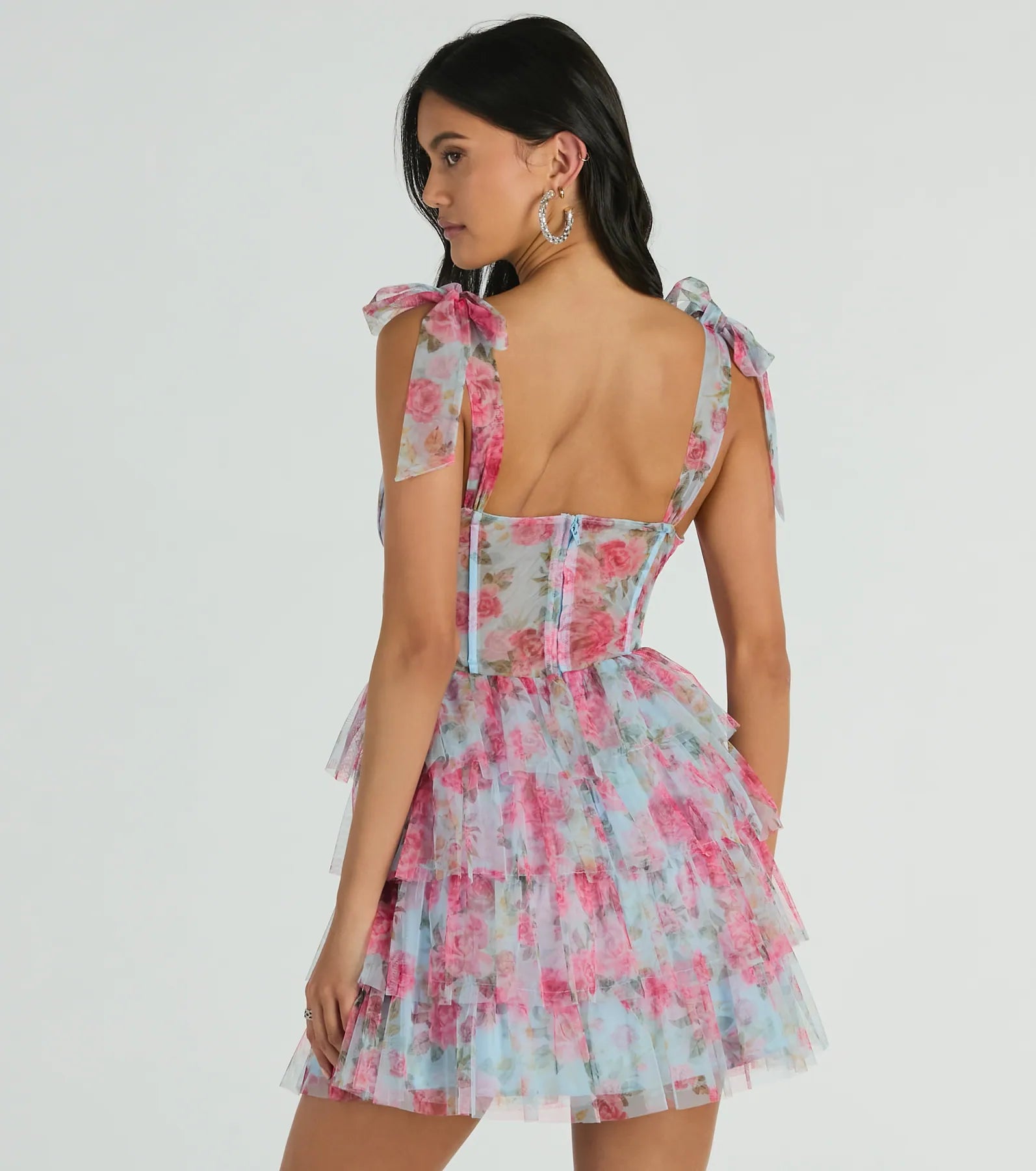 Mandy Corset Ruffle Rose Floral A-Line Party Dress - Image 2