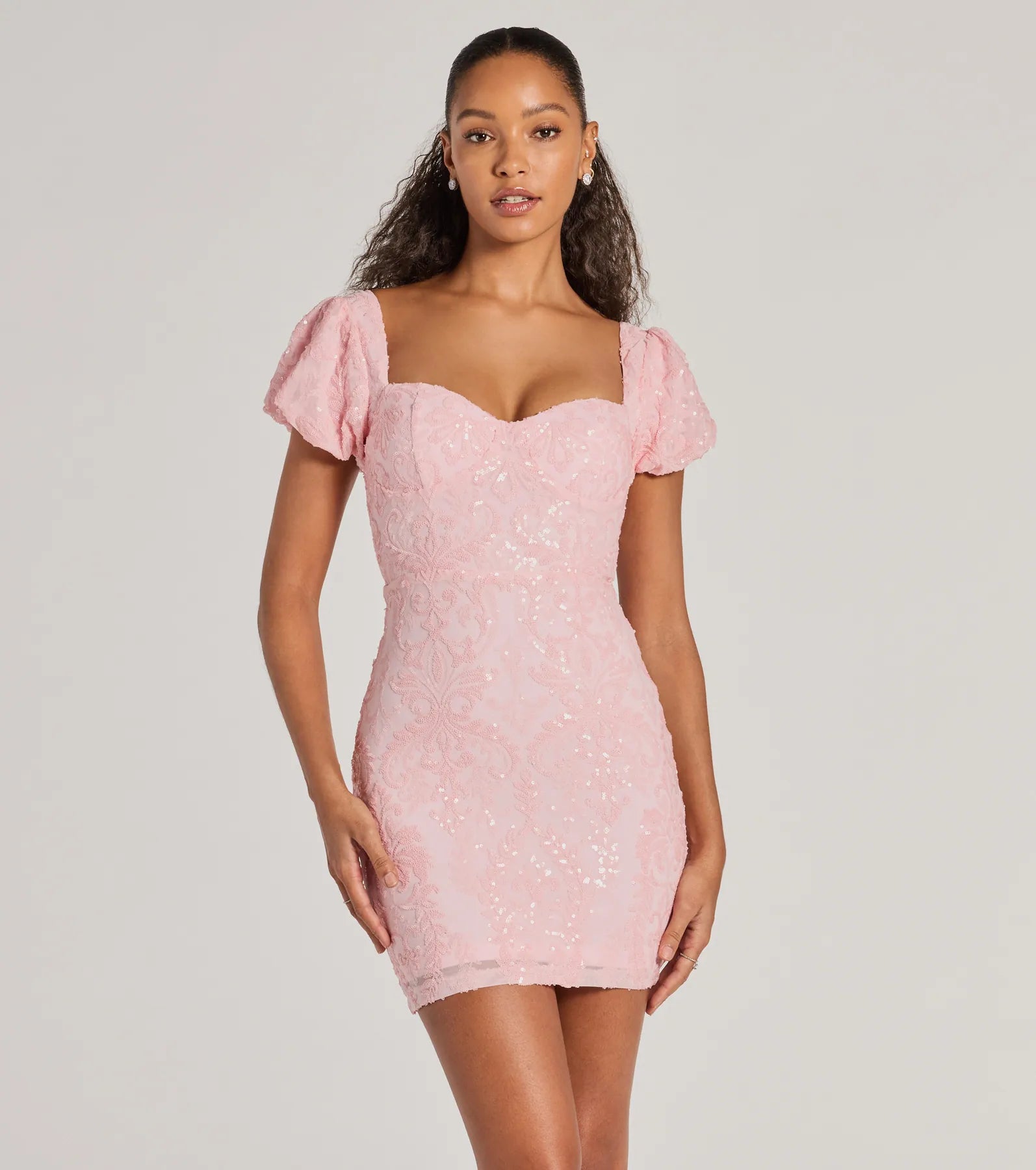 McKenzie Puff Sleeve Bodycon Sequin Mini Dress - Image 5