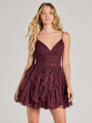 Leanna Ruffle Glitter Mesh Skater Dress