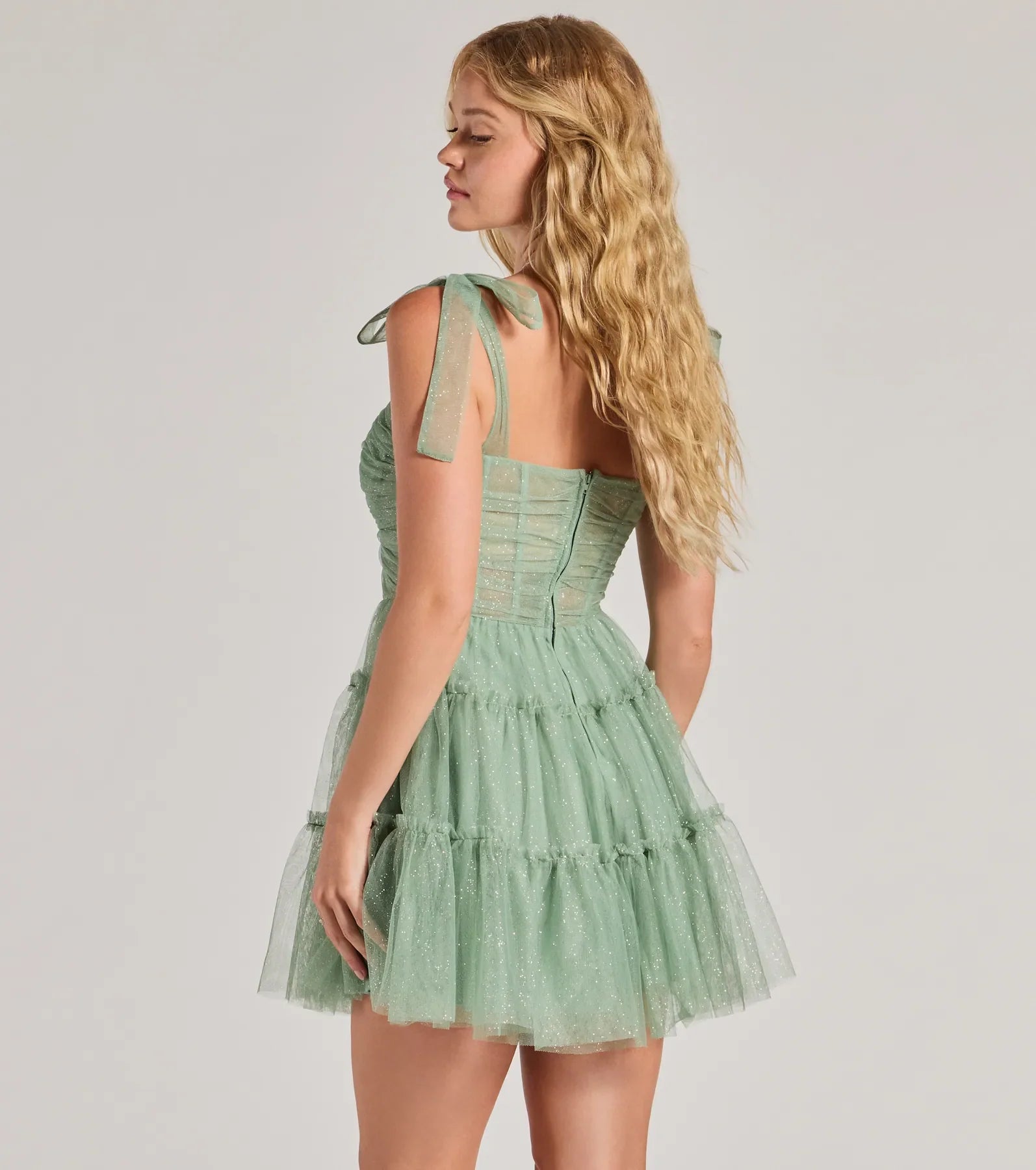 Lizzy Ruffled Glitter Mesh Skater Dress - Image 2