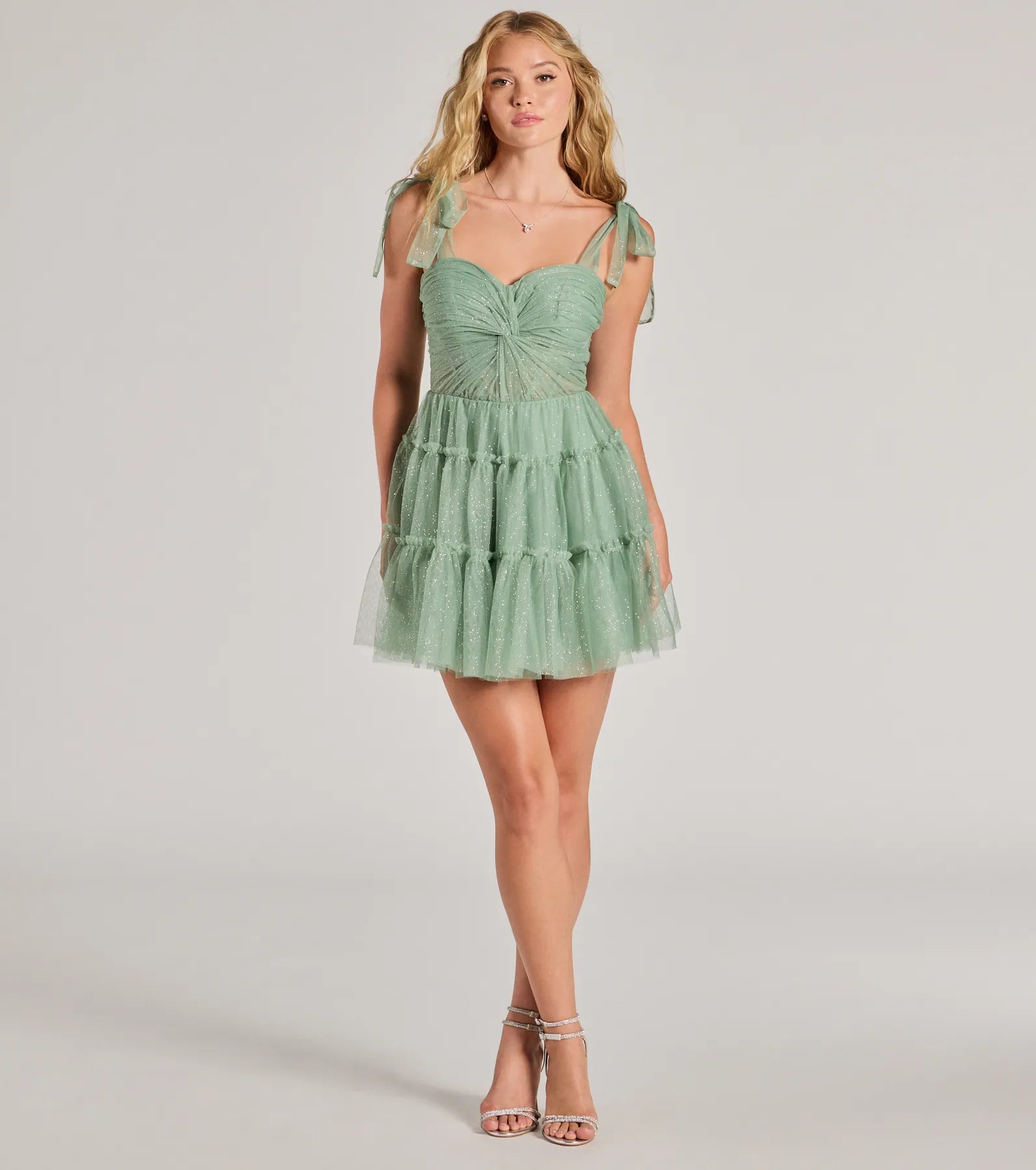 Lizzy Ruffled Glitter Mesh Skater Dress - Image 3
