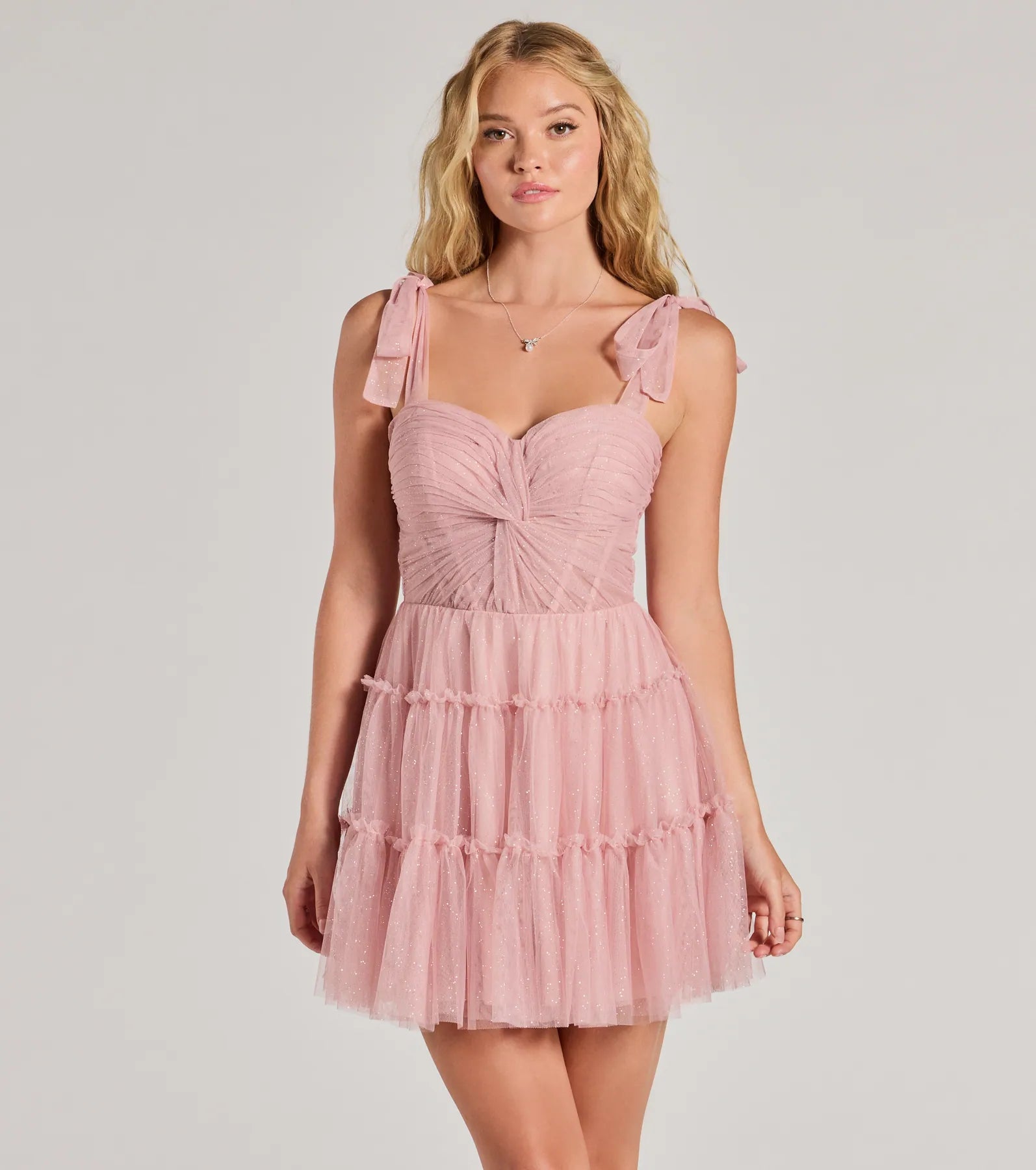 Lizzy Ruffled Glitter Mesh Skater Dress - Image 5