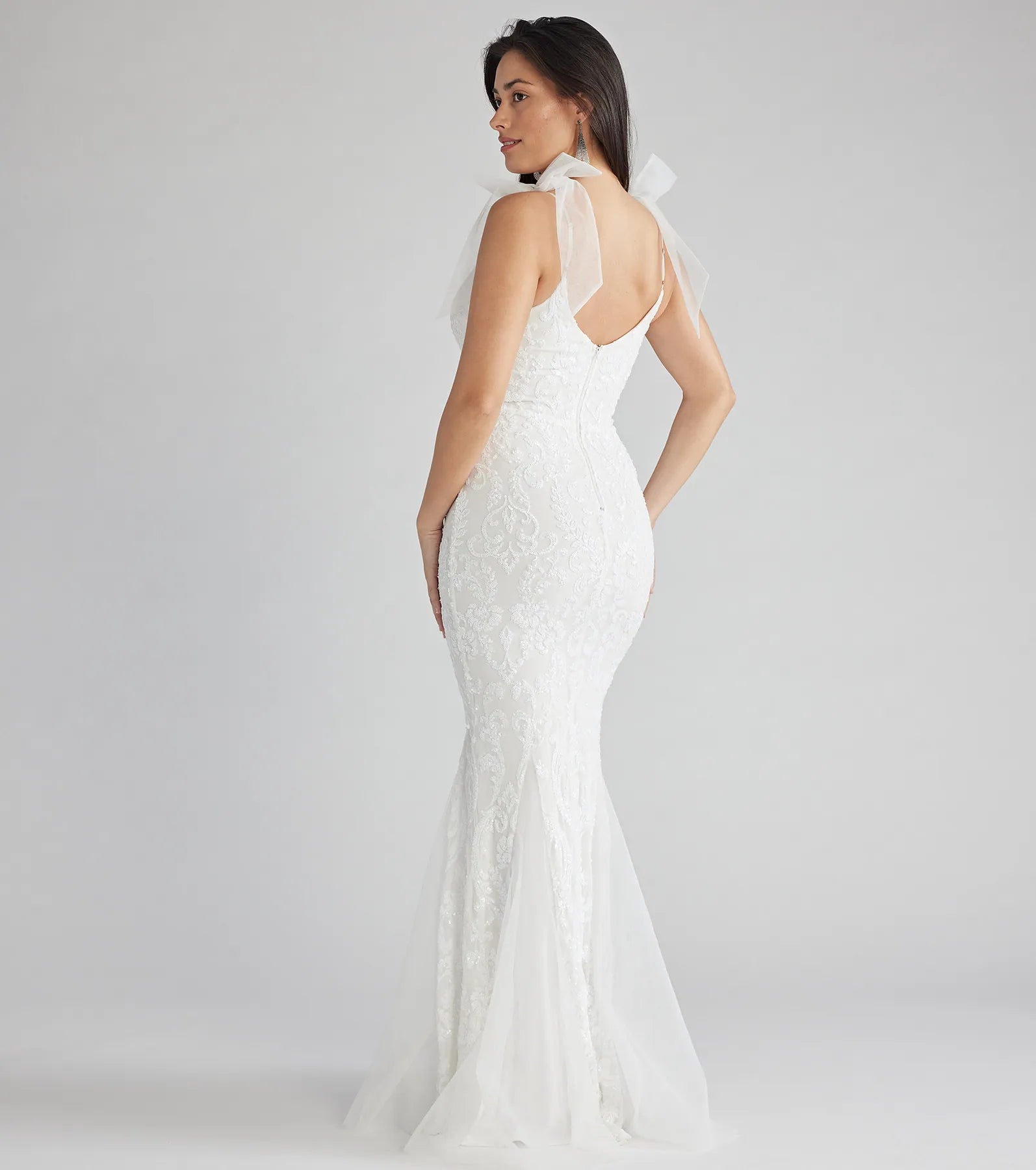 Lola Plunging Halter Geometric Glitter Formal Dress - Image 2
