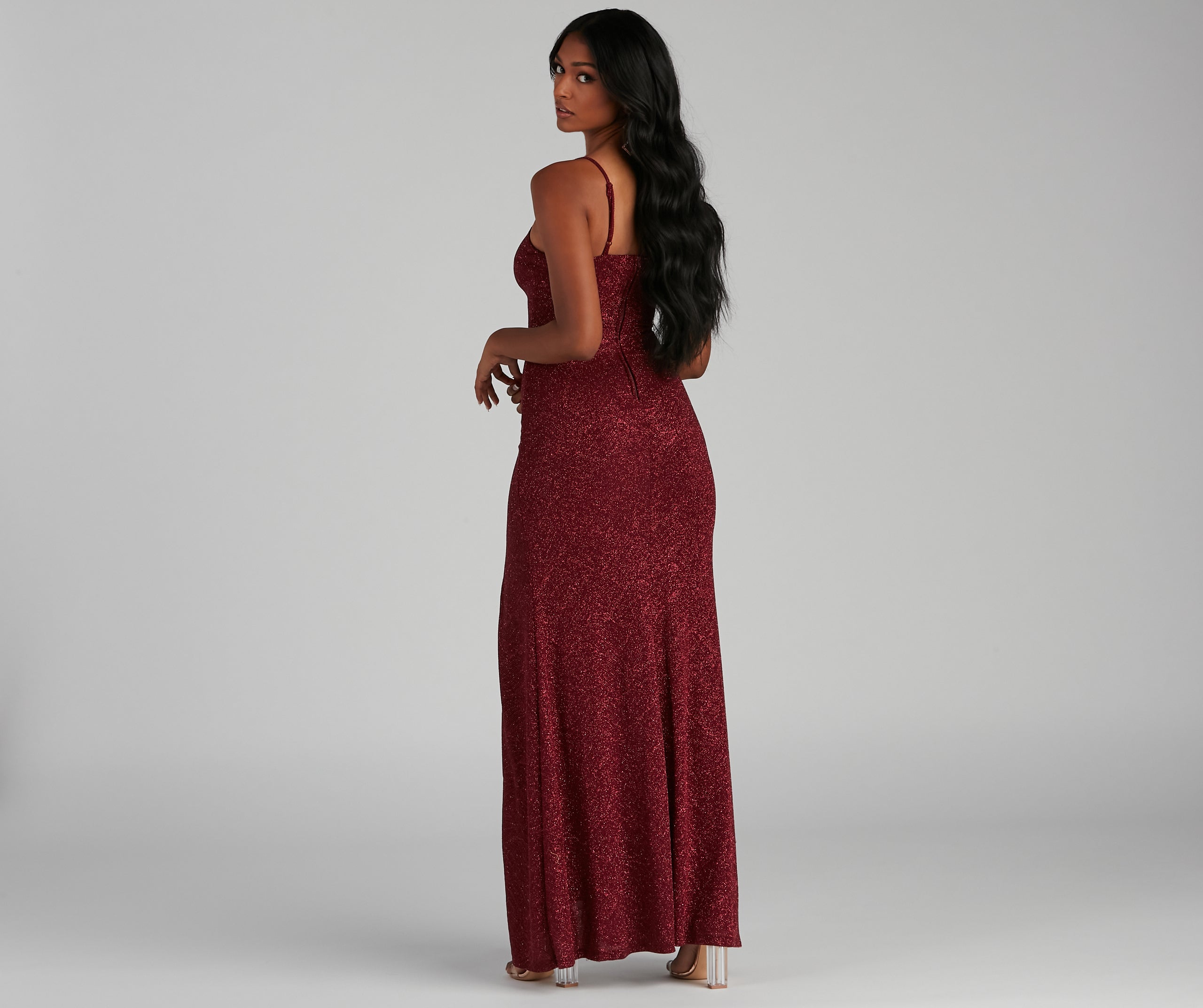 Keira Glitter Knit High Slit Formal Dress - Image 2
