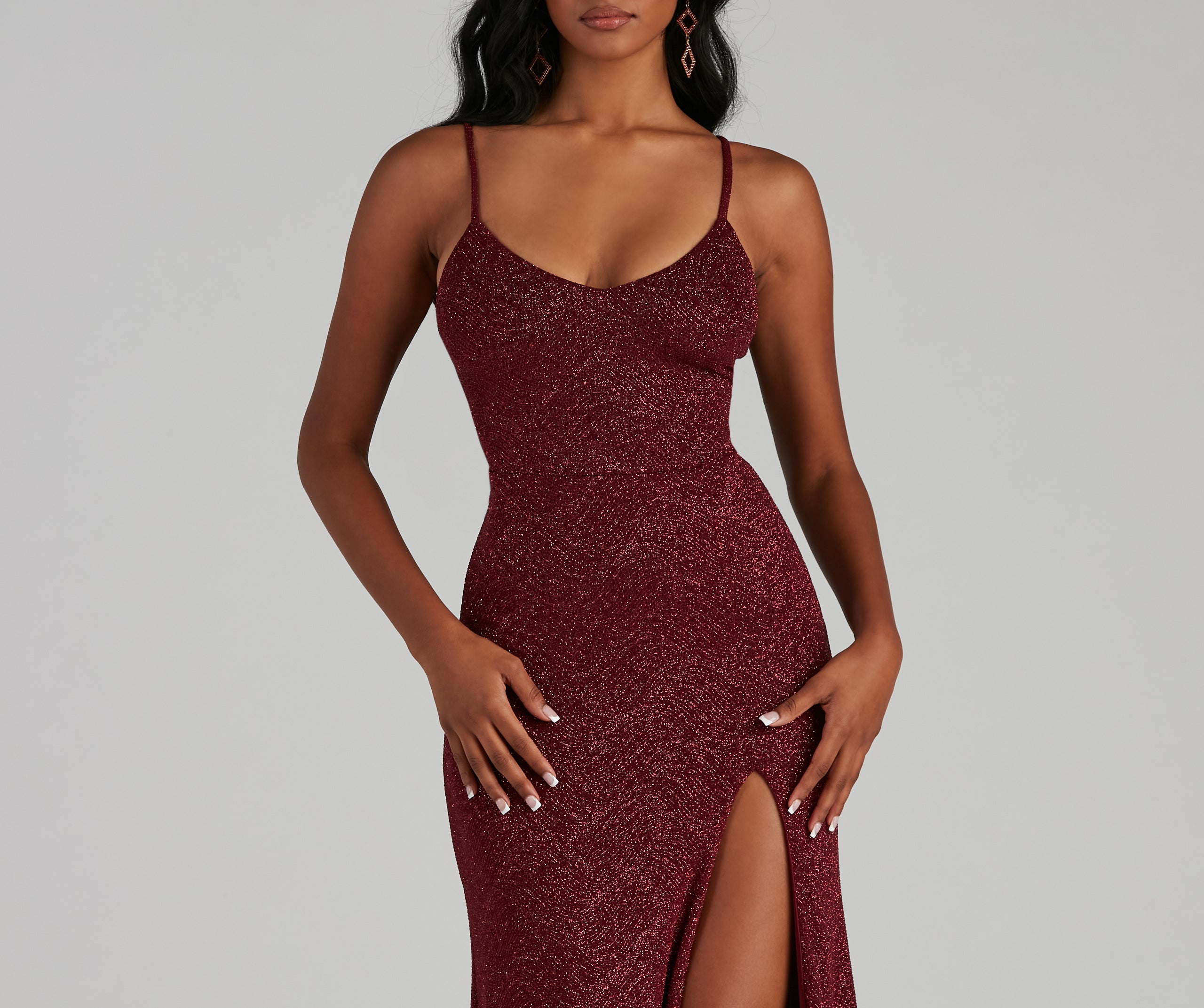 Keira Glitter Knit High Slit Formal Dress - Image 3