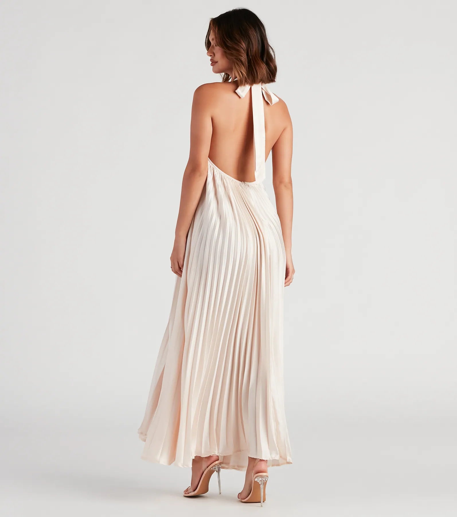 Kacey Formal Halter Pleated Long Dress - Image 2
