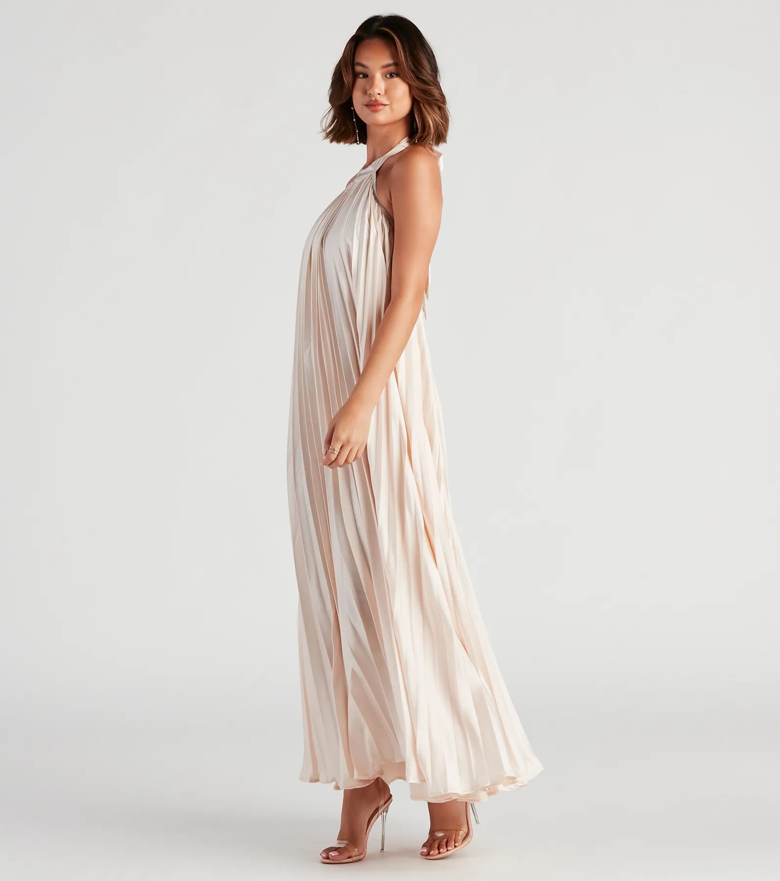 Kacey Formal Halter Pleated Long Dress - Image 3