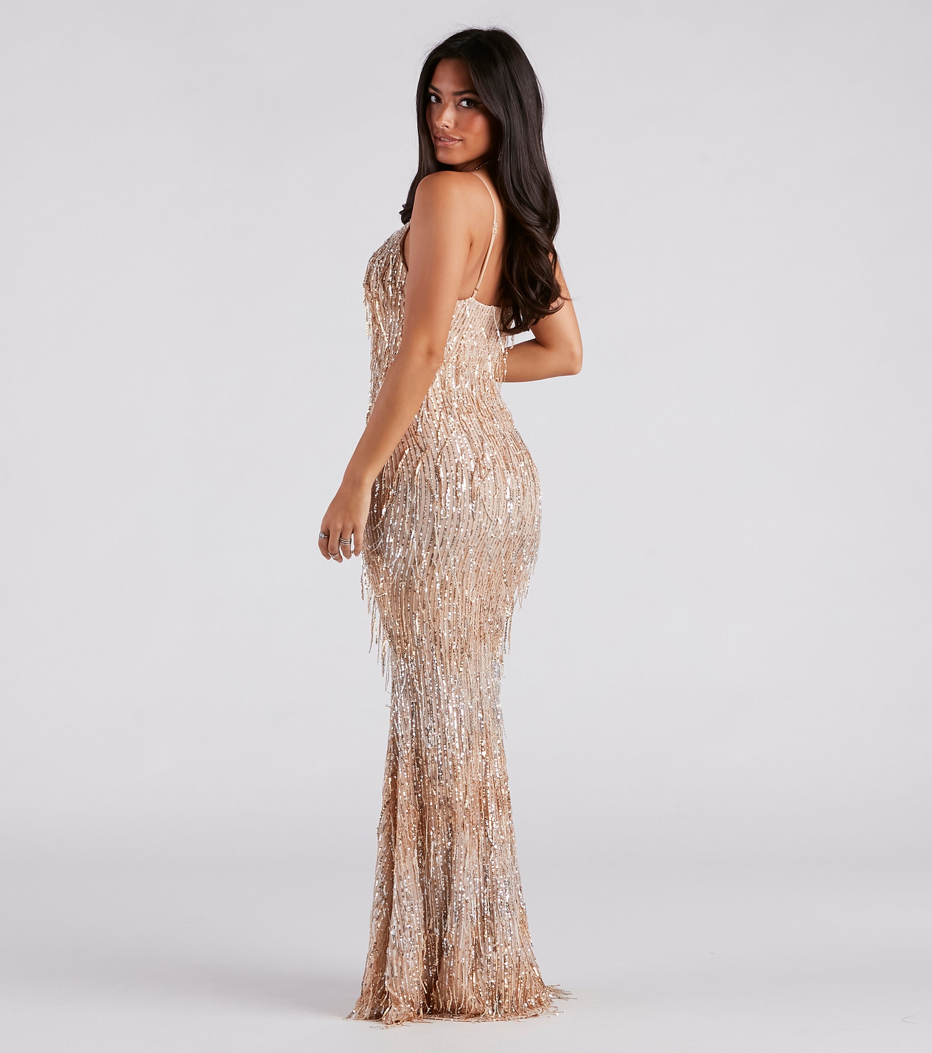 Rebekah Formal Sequin Fringe Mermaid Dress - Image 2