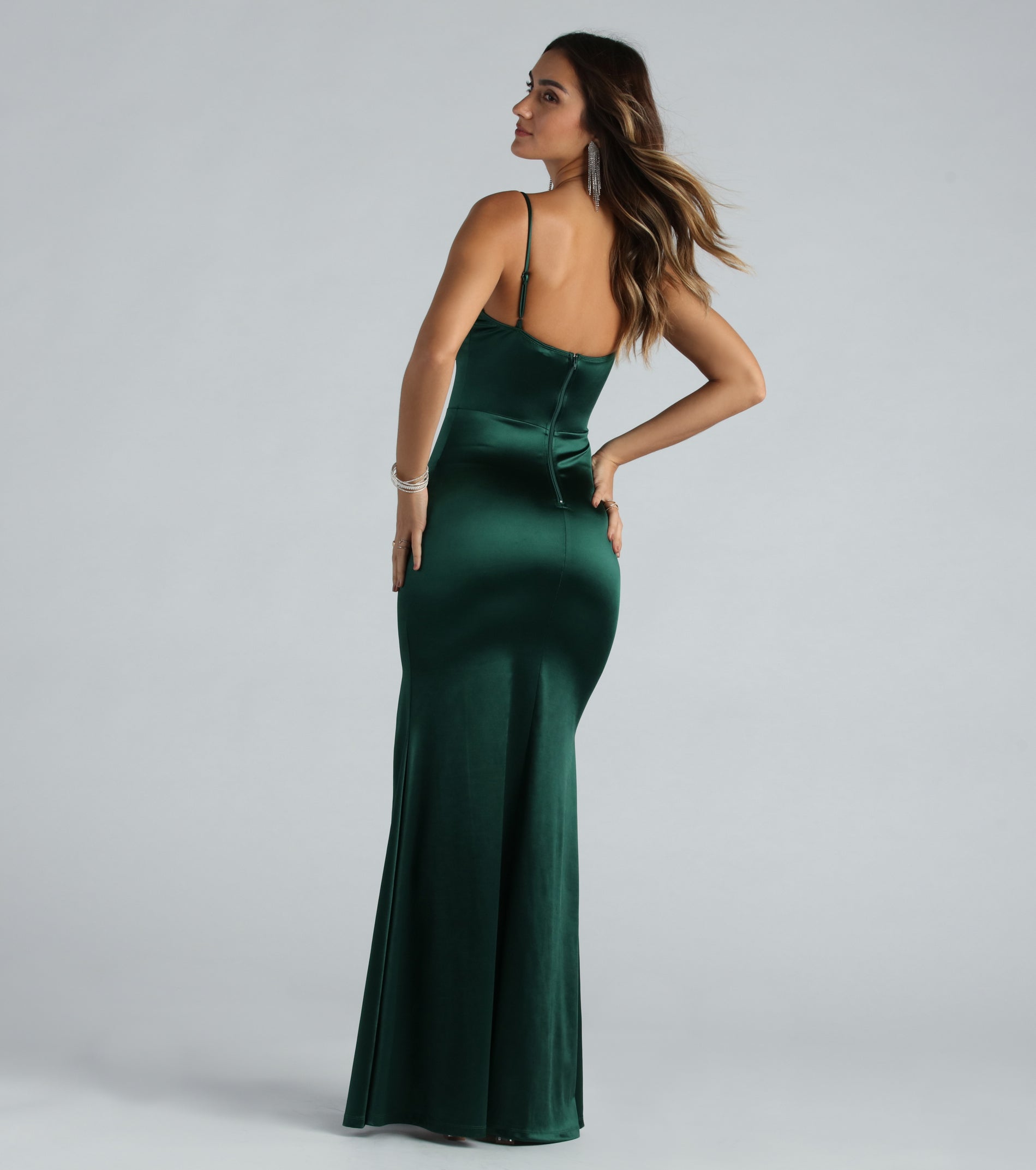 Rae Formal Satin Pleated Bust Mermaid Dress - Image 7