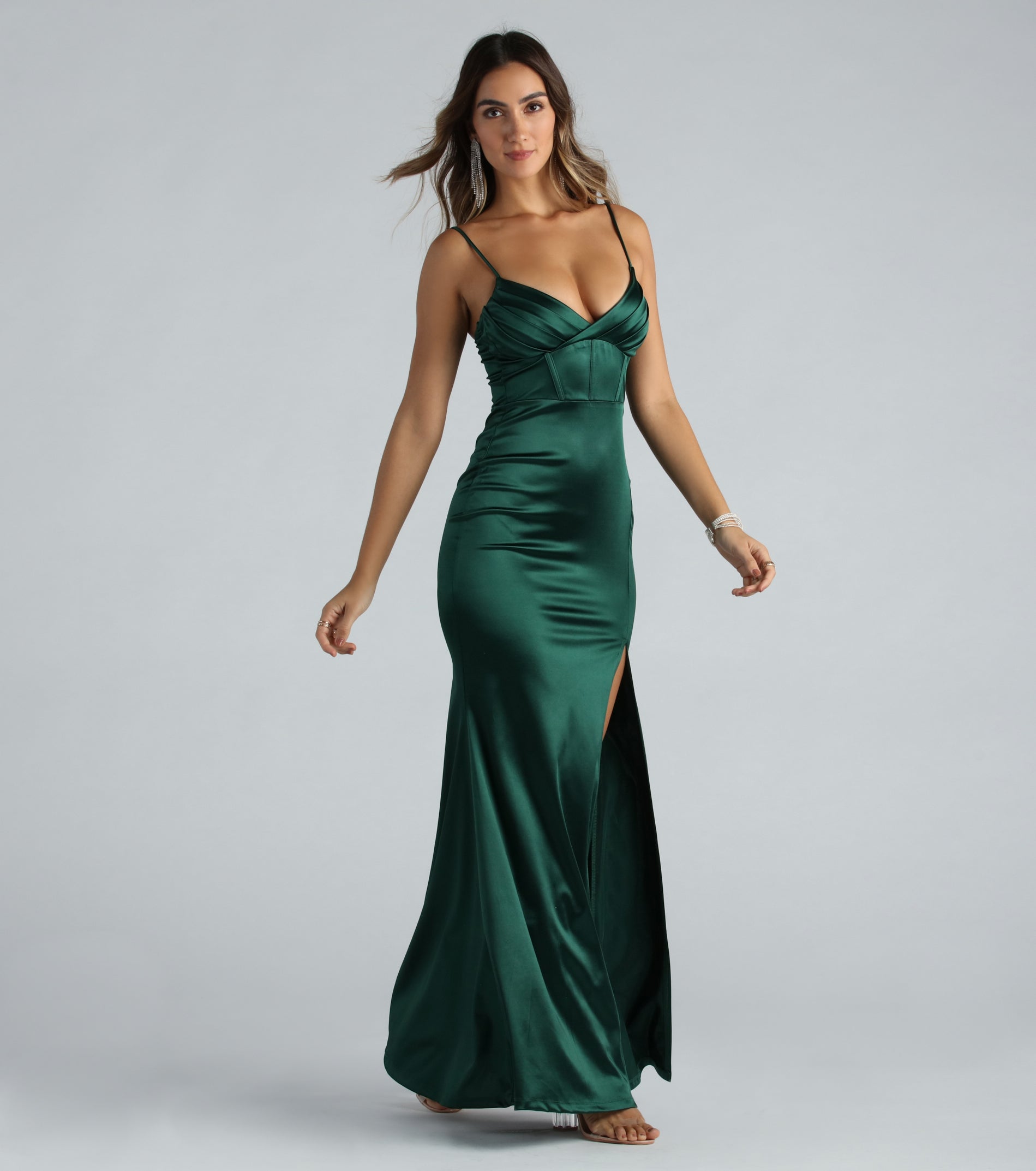 Rae Formal Satin Pleated Bust Mermaid Dress - Image 8