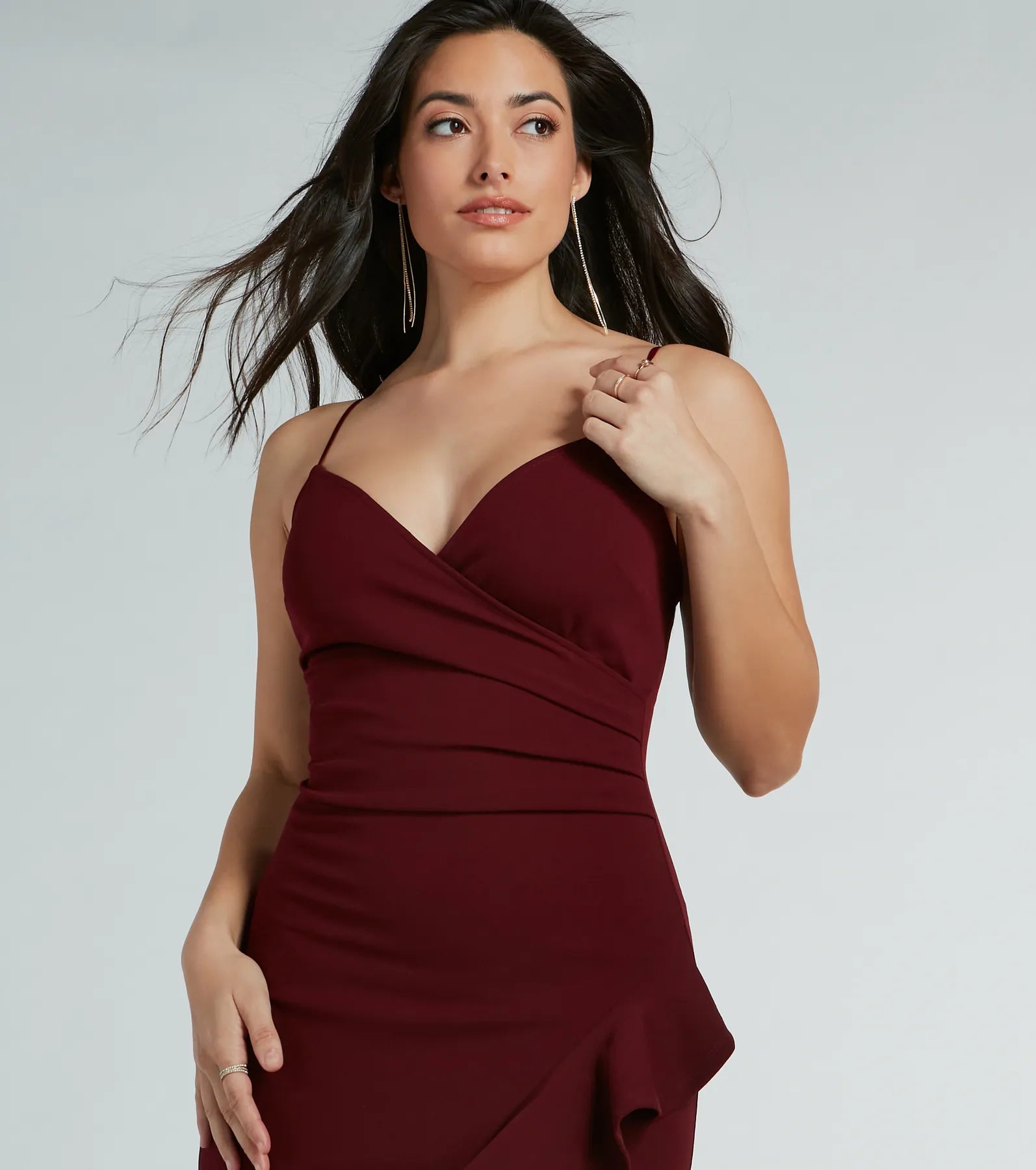 Miley V-Neck Ruffle Crepe Formal Dress - Image 3
