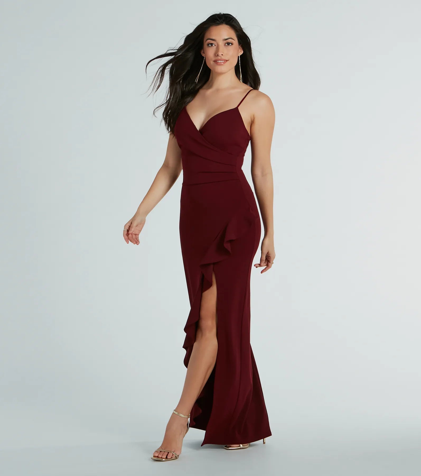 Miley V-Neck Ruffle Crepe Formal Dress - Image 4