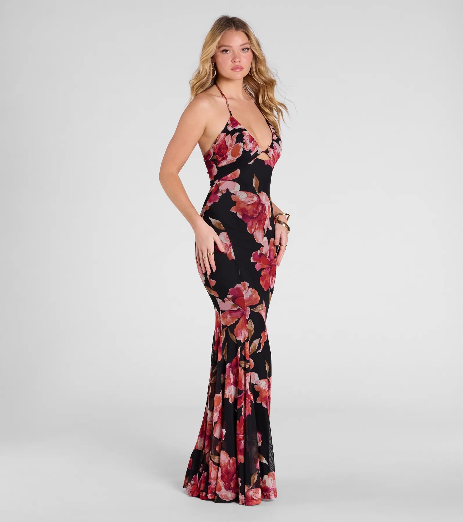 Malia Halter Mermaid Floral Mesh Formal Dress - Image 4