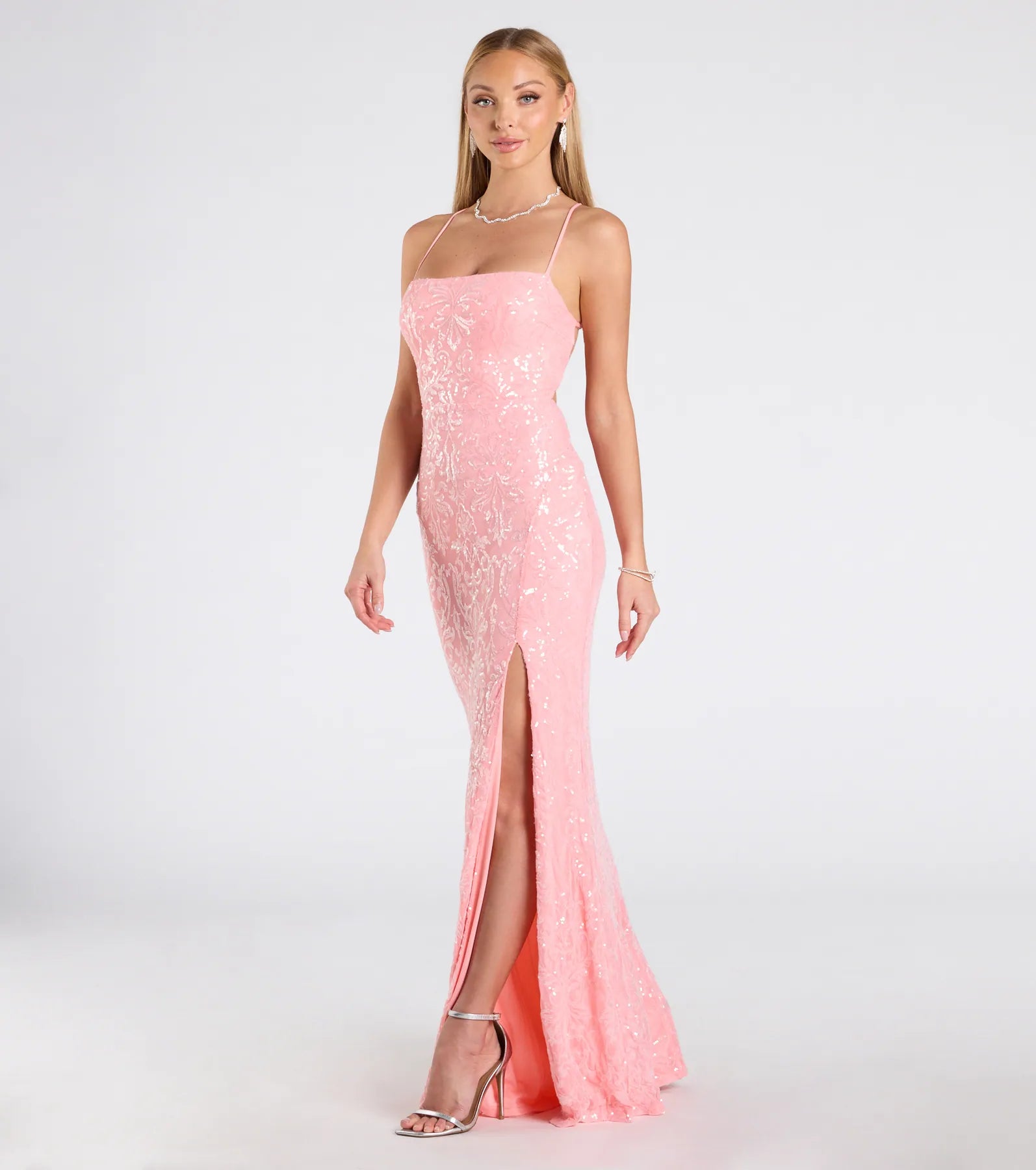 Mariah Lace-Up Slit Sequin Formal Dress - Image 4