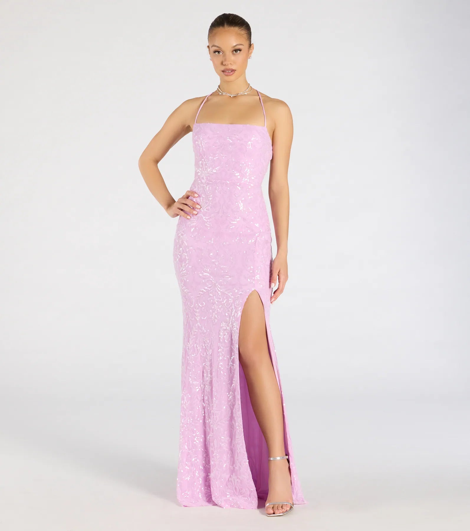Mariah Lace-Up Slit Sequin Formal Dress - Image 5