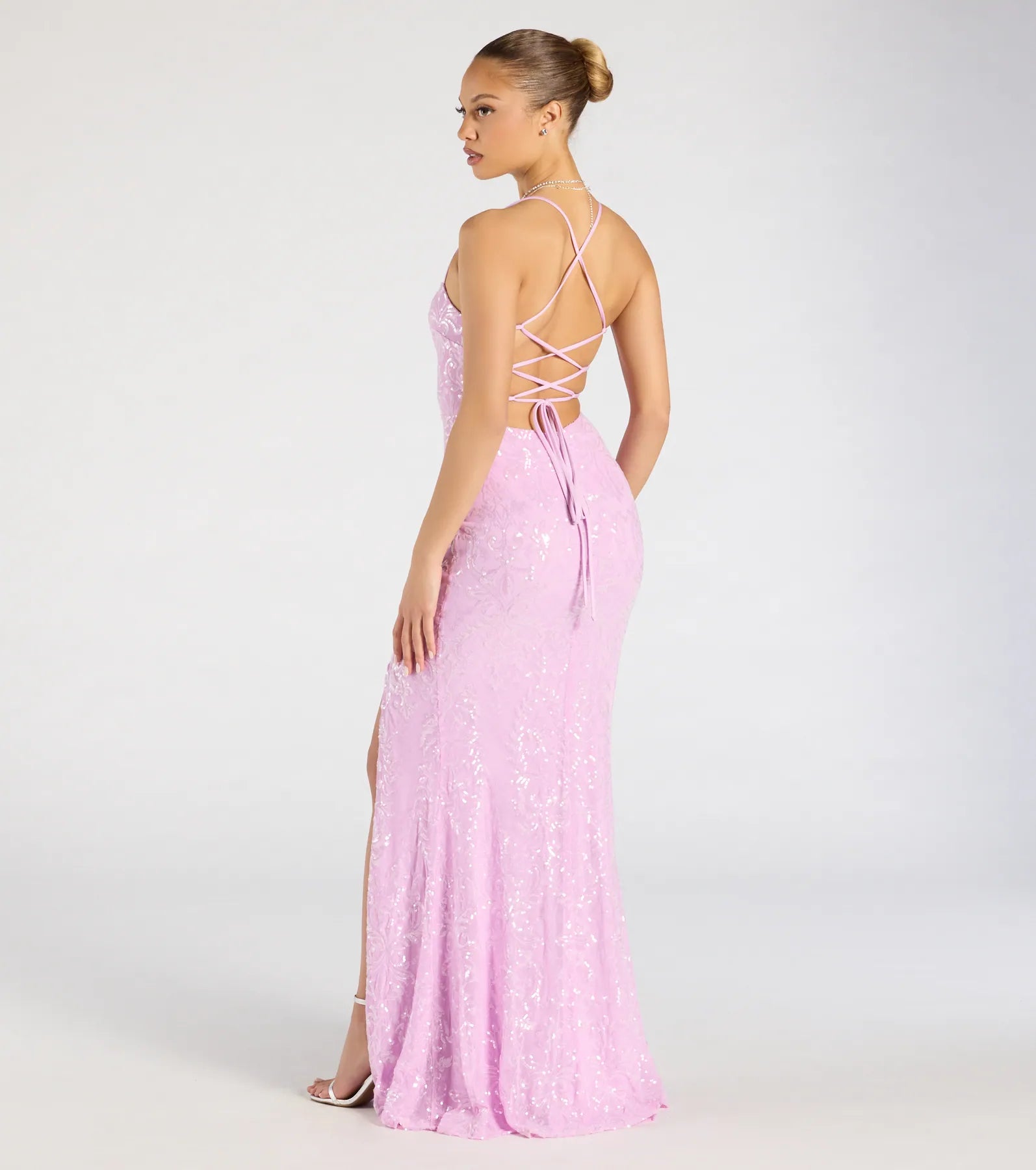 Mariah Lace-Up Slit Sequin Formal Dress - Image 6