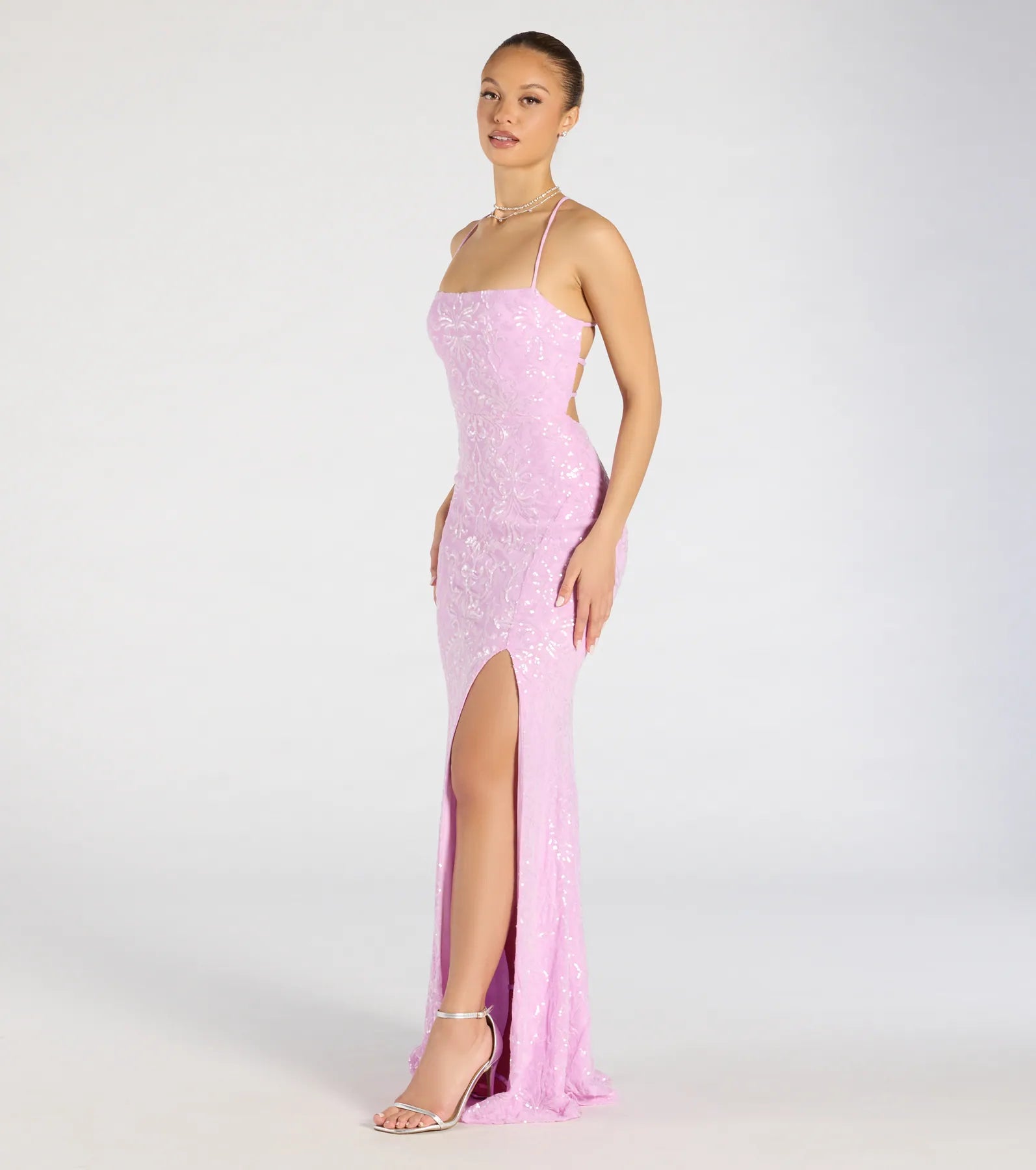 Mariah Lace-Up Slit Sequin Formal Dress - Image 9
