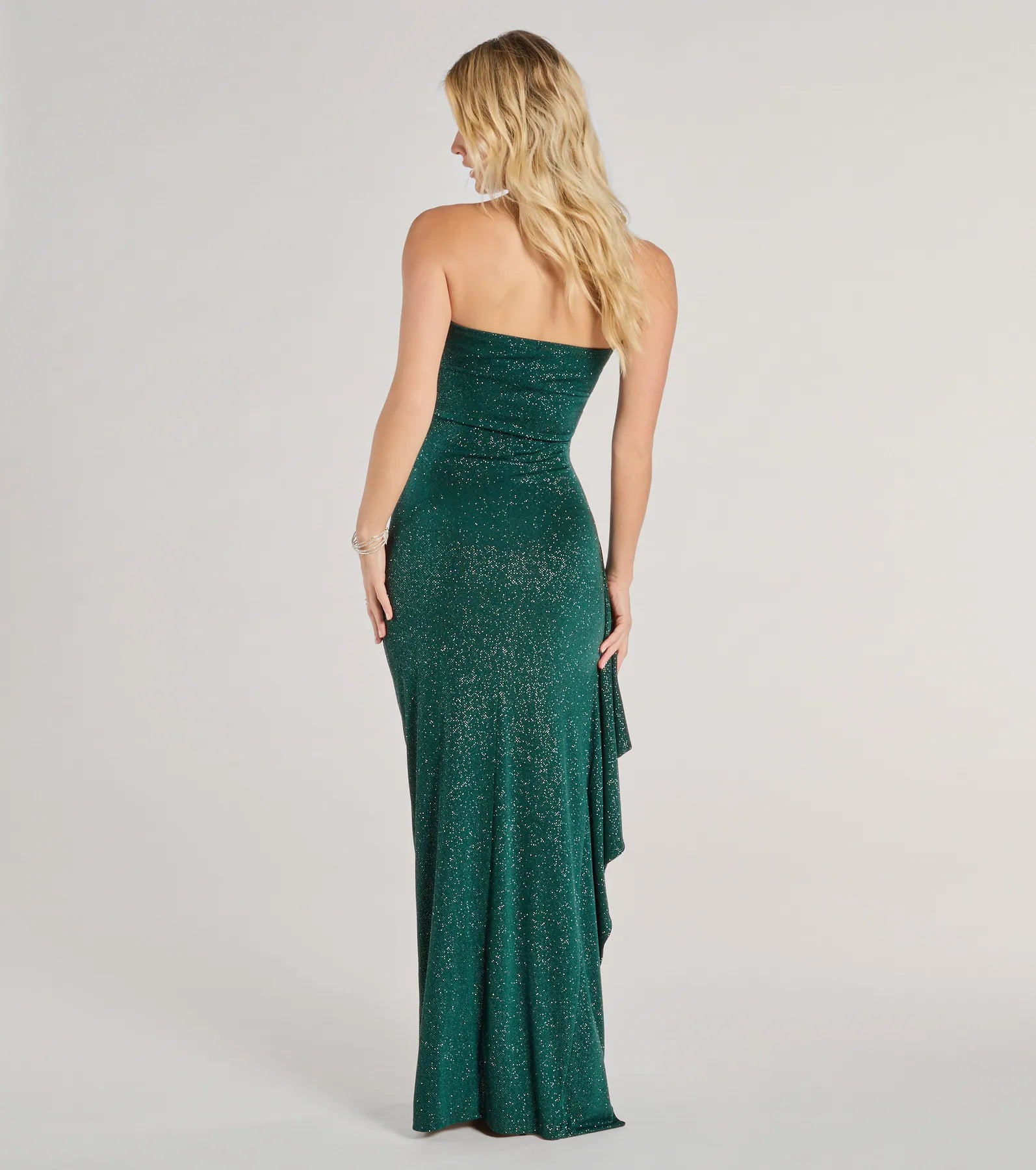 Vivienne Strapless Slit Glitter Formal Column Dress - Image 2