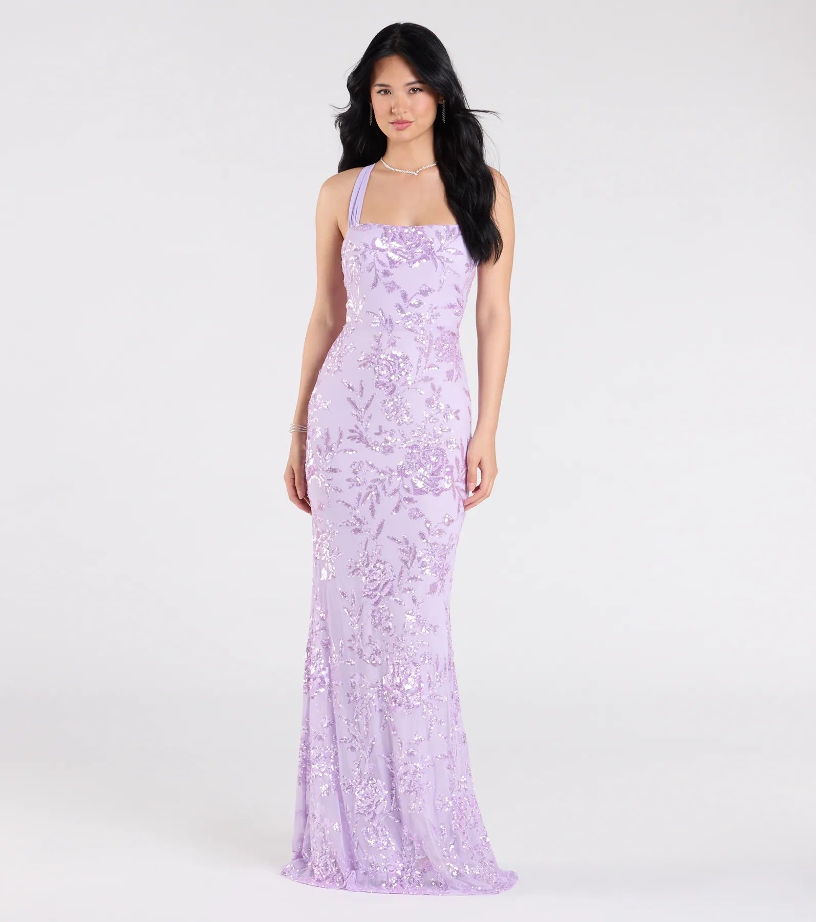Lexie Floral Sequin Lace-Up Mermaid Dress - Image 6
