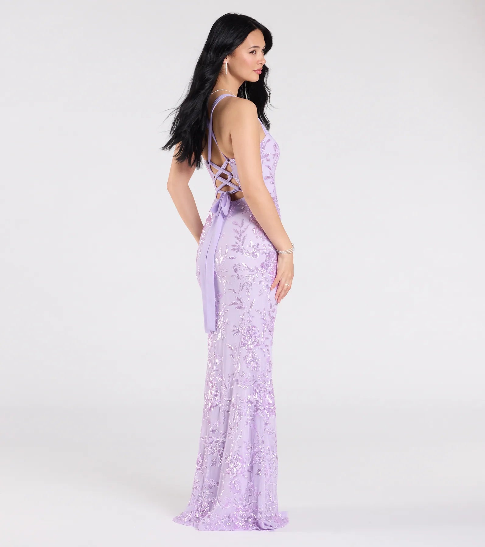 Lexie Floral Sequin Lace-Up Mermaid Dress - Image 7