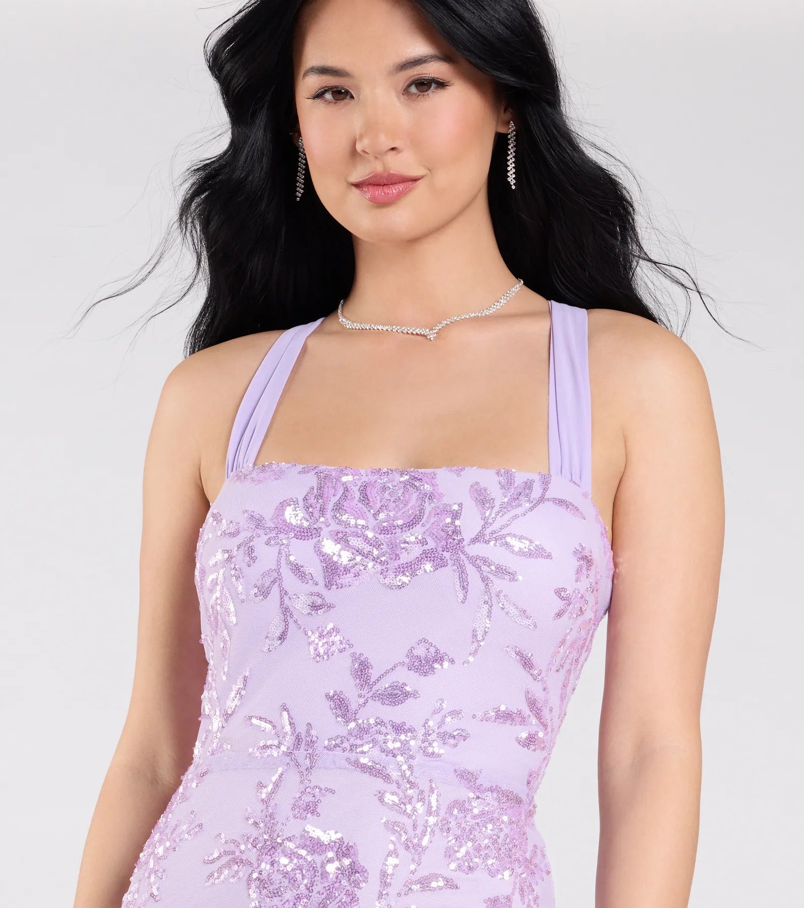 Lexie Floral Sequin Lace-Up Mermaid Dress - Image 8