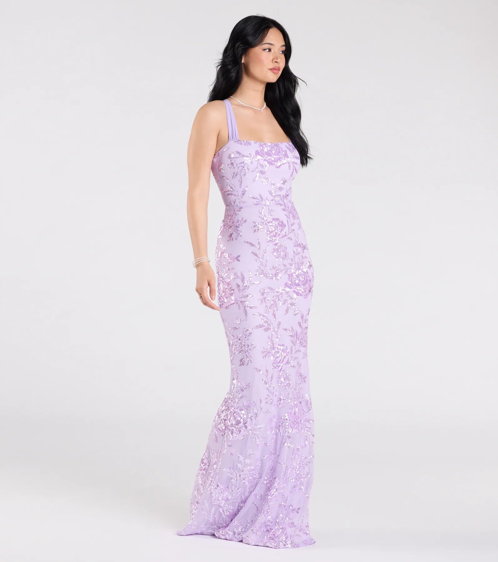 Lexie Floral Sequin Lace-Up Mermaid Dress - Image 9
