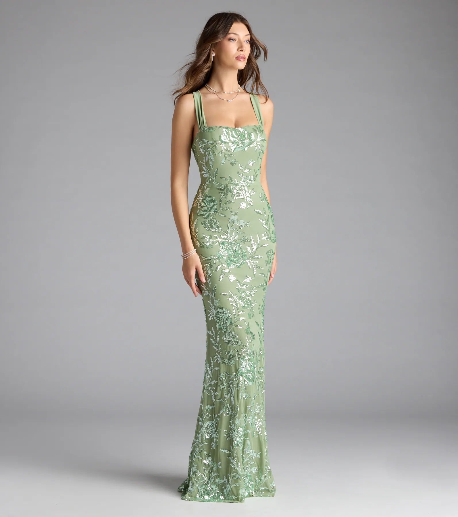 Lexie Floral Sequin Lace-Up Mermaid Dress - Image 5