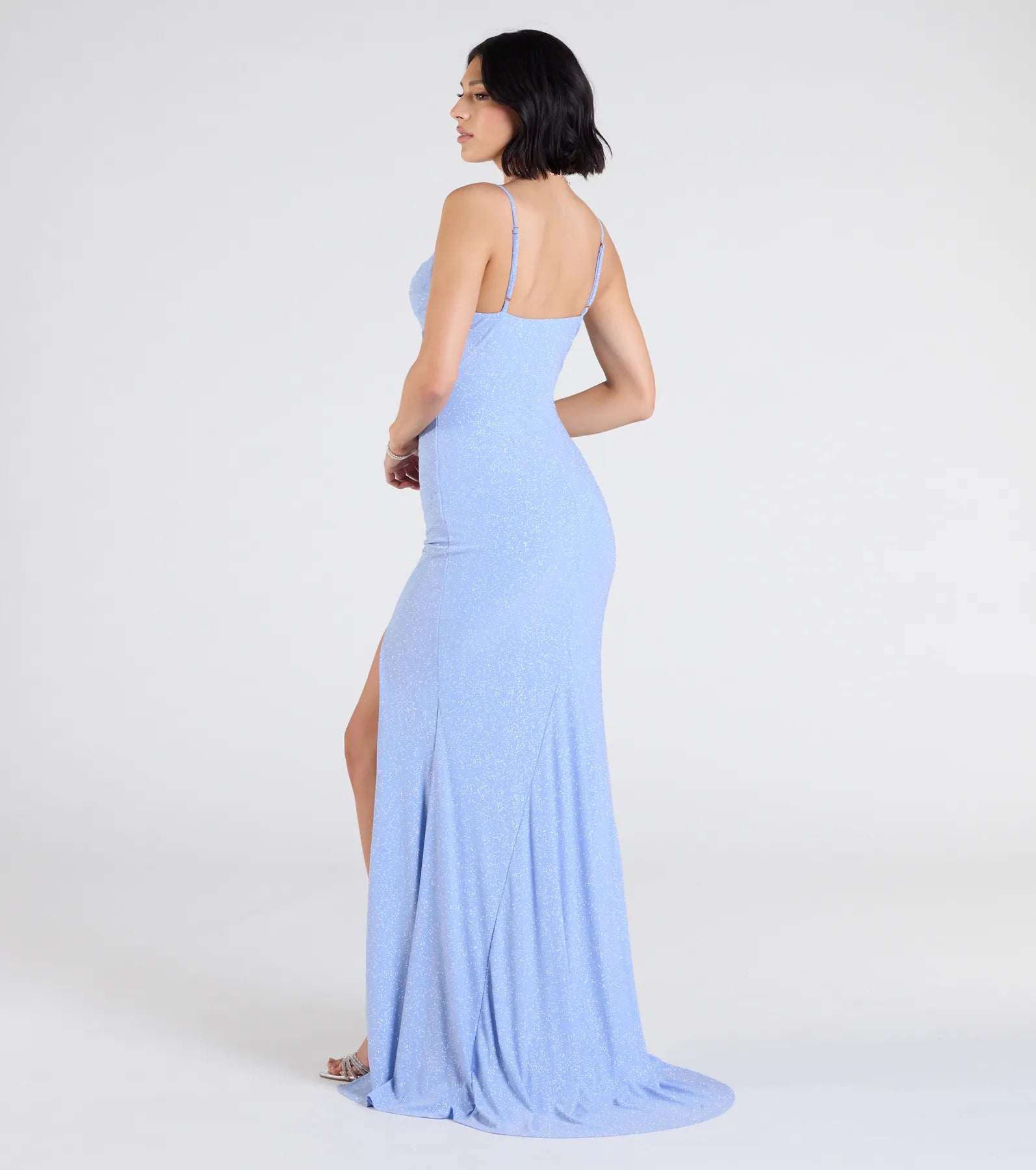 Madison Cowl Neck Slit Glitter Formal Dress - Image 2