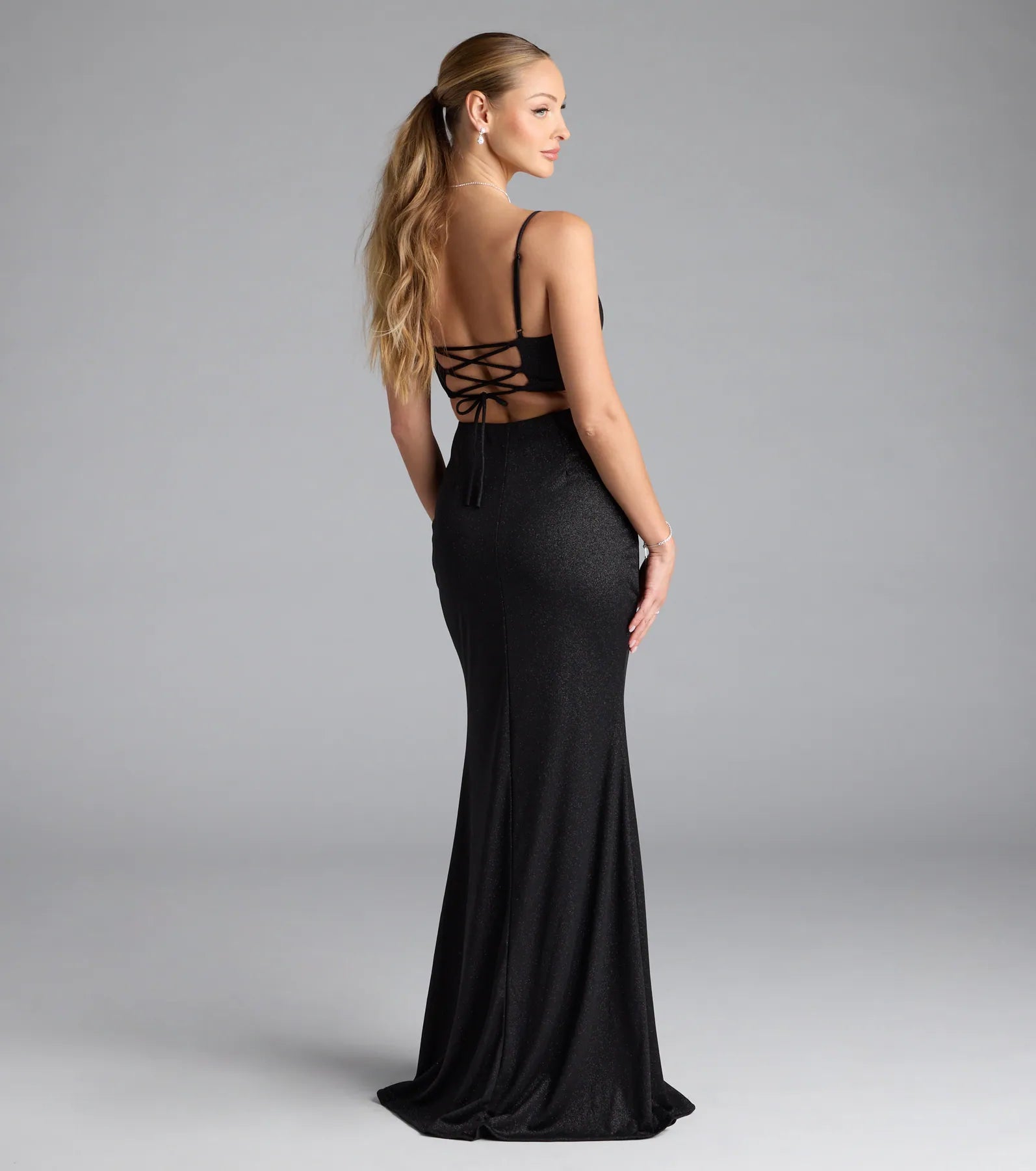 Mariam Lace-Up Slit Mermaid Glitter Formal Dress - Image 2