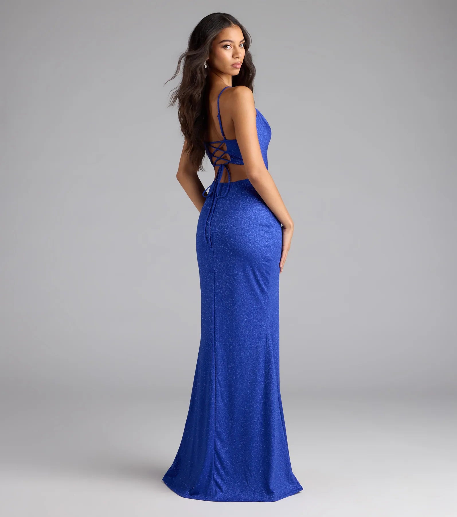 Mariam Lace-Up Slit Mermaid Glitter Formal Dress - Image 6