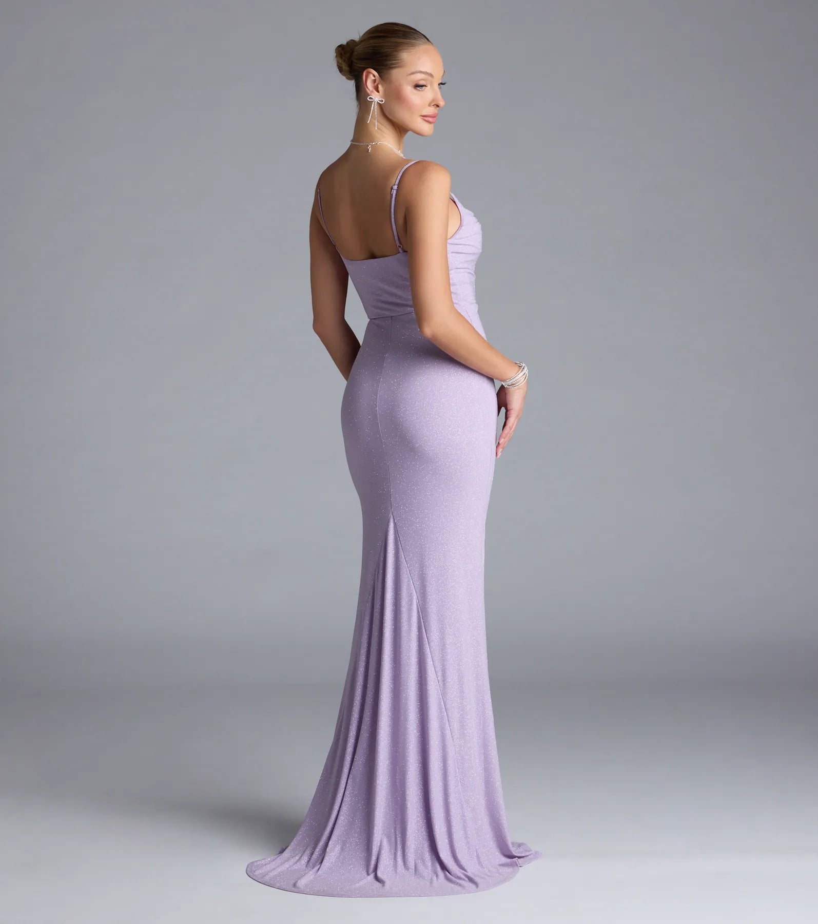 Madison Cowl Neck Slit Glitter Formal Dress - Image 7