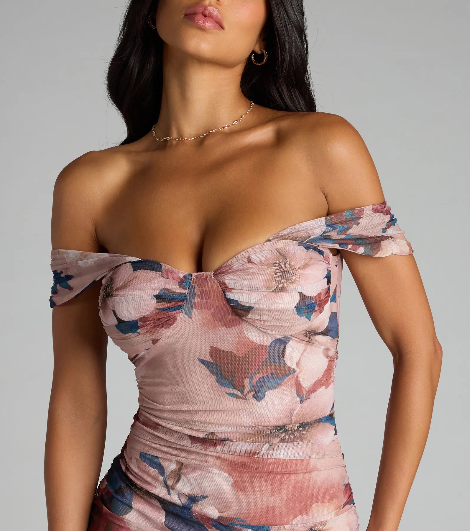 Romance Rewritten Off Shoulder Floral Midi Dress - Image 3