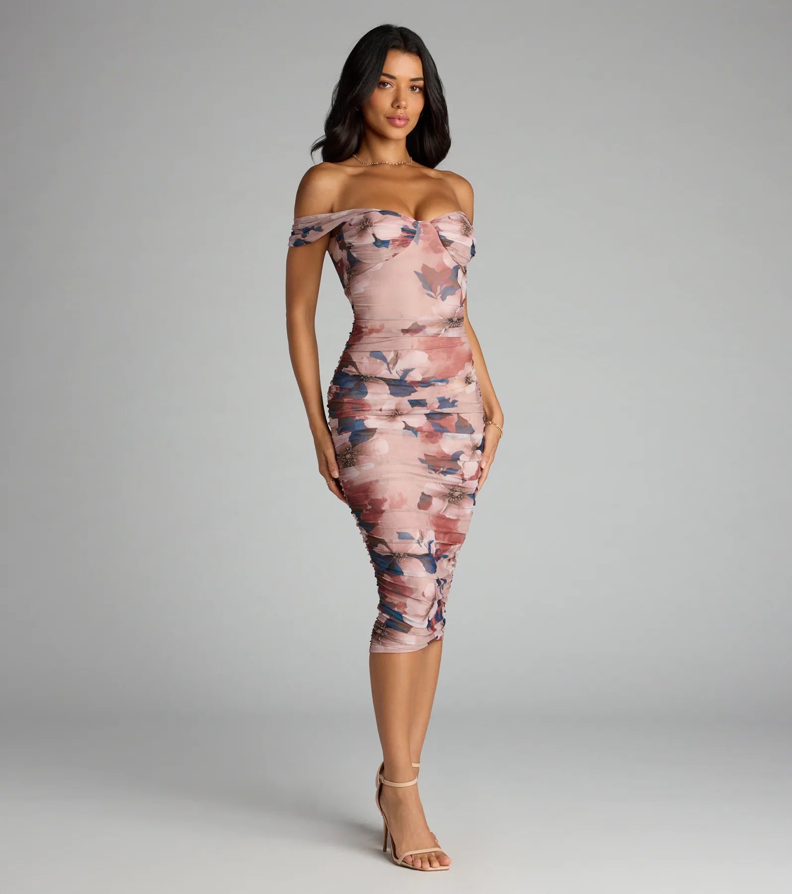 Romance Rewritten Off Shoulder Floral Midi Dress - Image 4