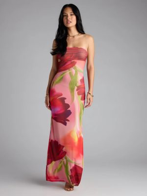 Feelin' Bold Floral Mesh Strapless Maxi Dress