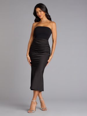 Forever Icon Strapless Satin Midi Dress