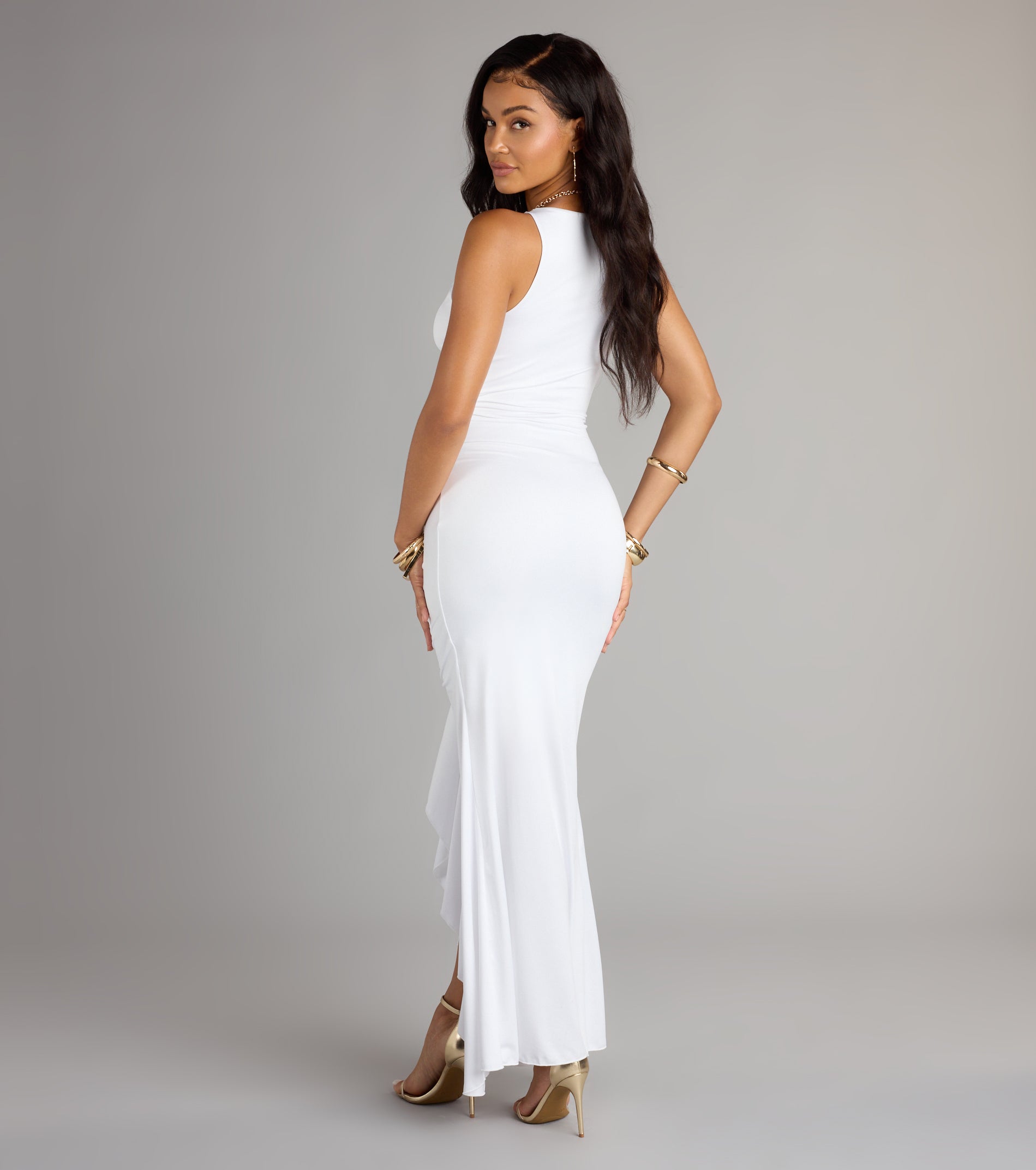 Showstopper Cutout Ruffle Slit Maxi Dress - Image 9