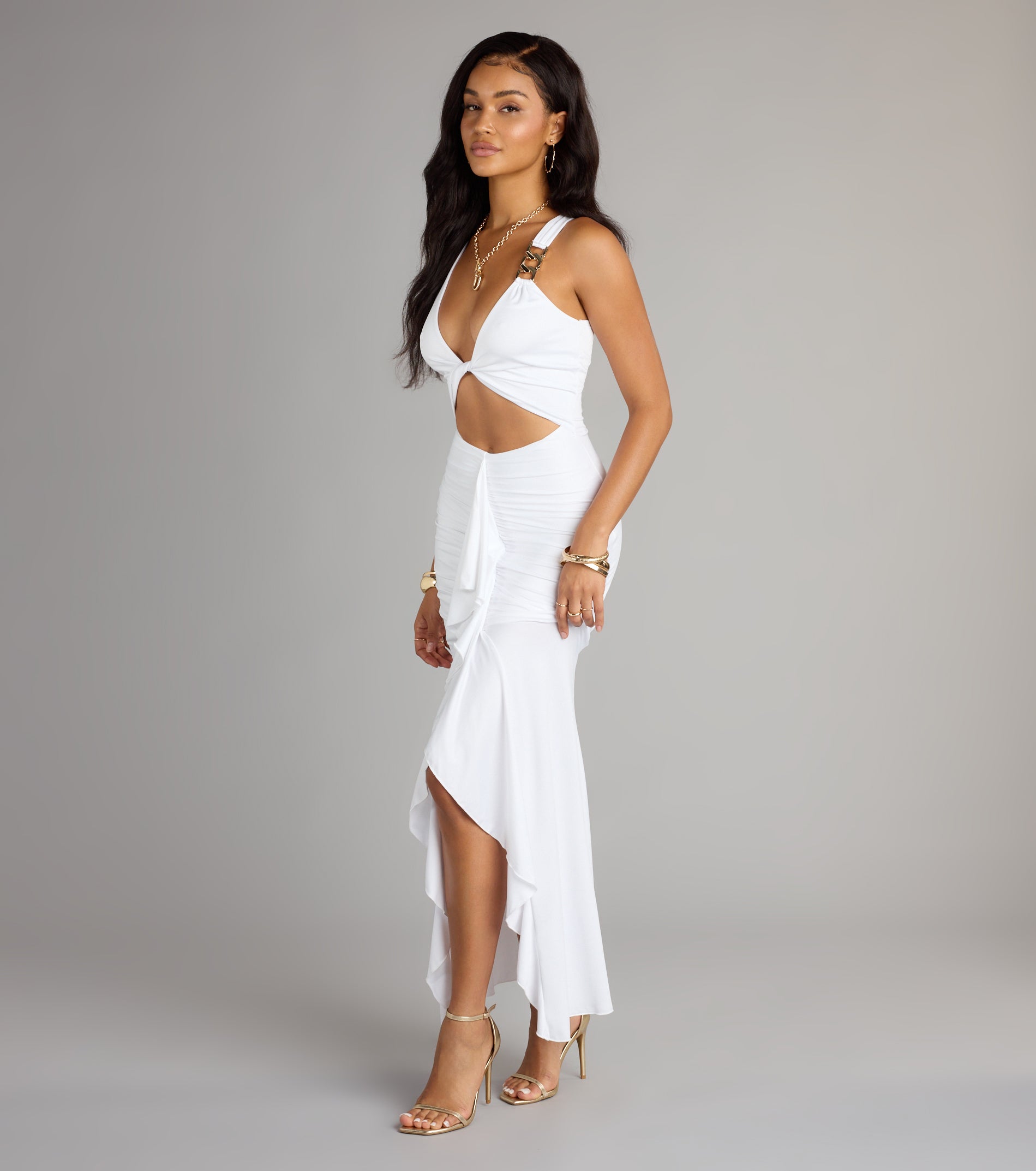 Showstopper Cutout Ruffle Slit Maxi Dress - Image 10