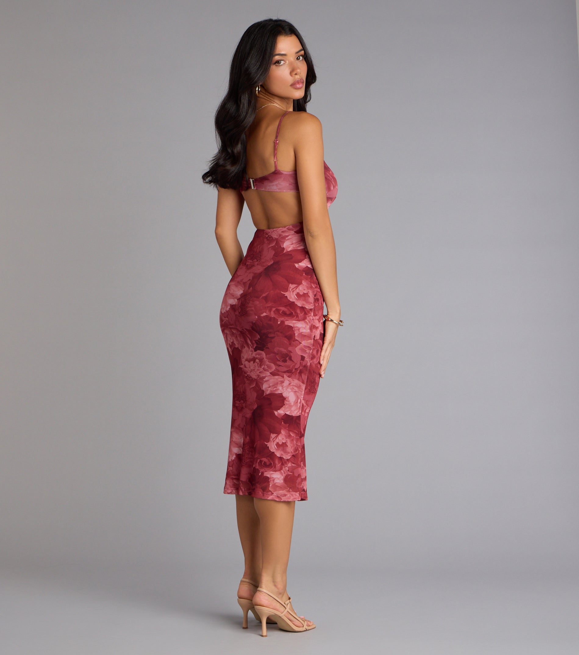 Soft Allure Floral Mesh Midi Dress - Image 2