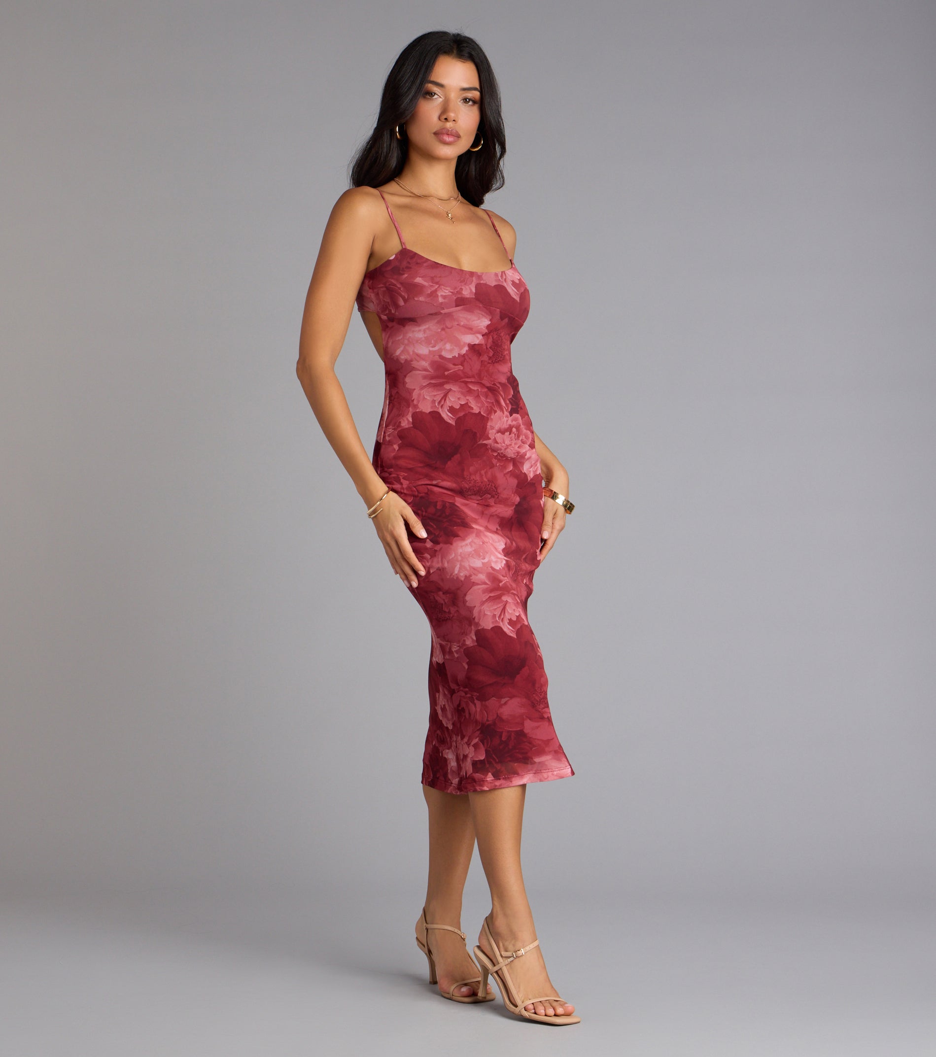 Soft Allure Floral Mesh Midi Dress - Image 4