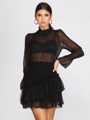 Mock Neck Chiffon Mini Dress