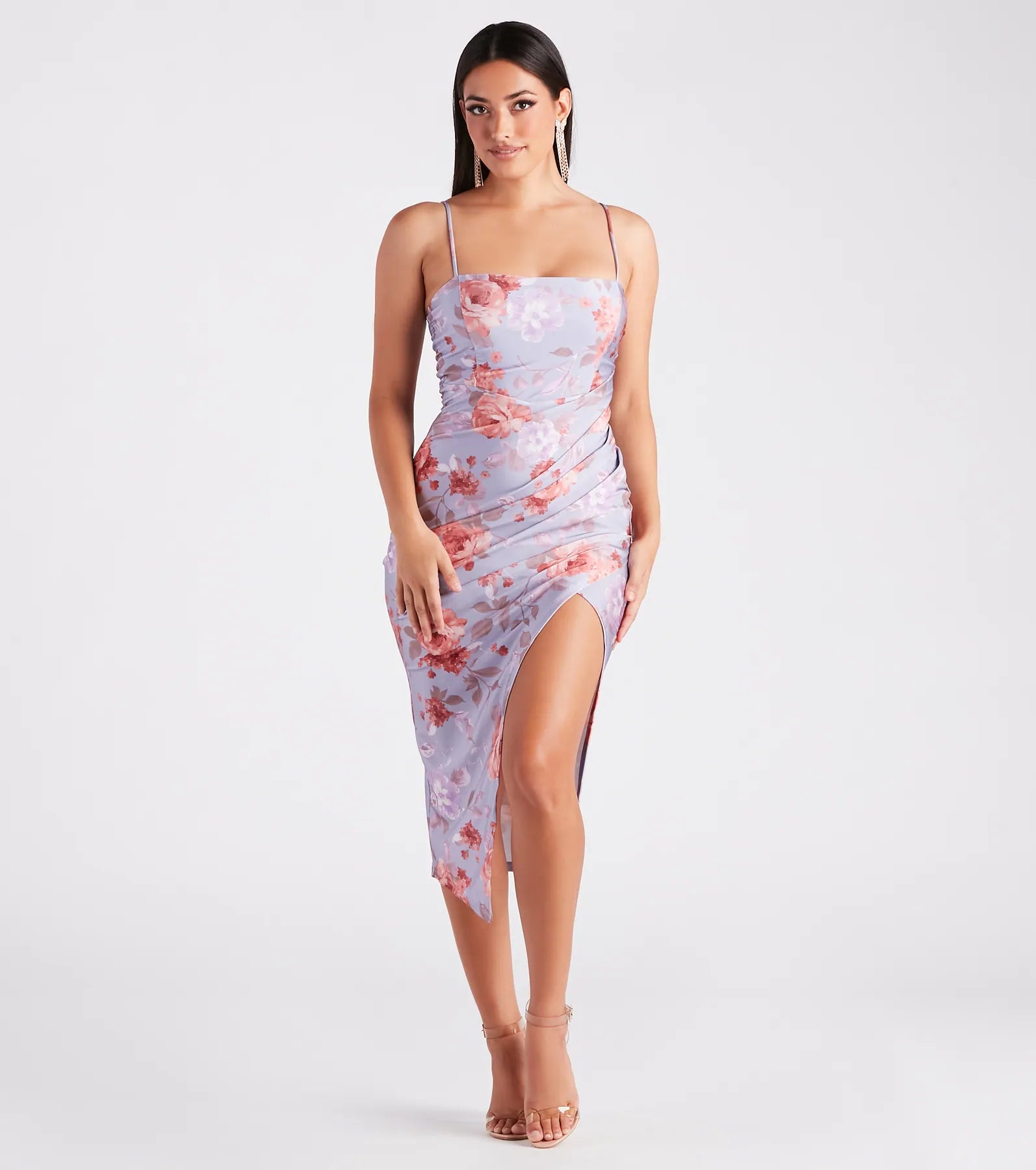 Made You Wink Floral Satin Midi Dress - Image 9
