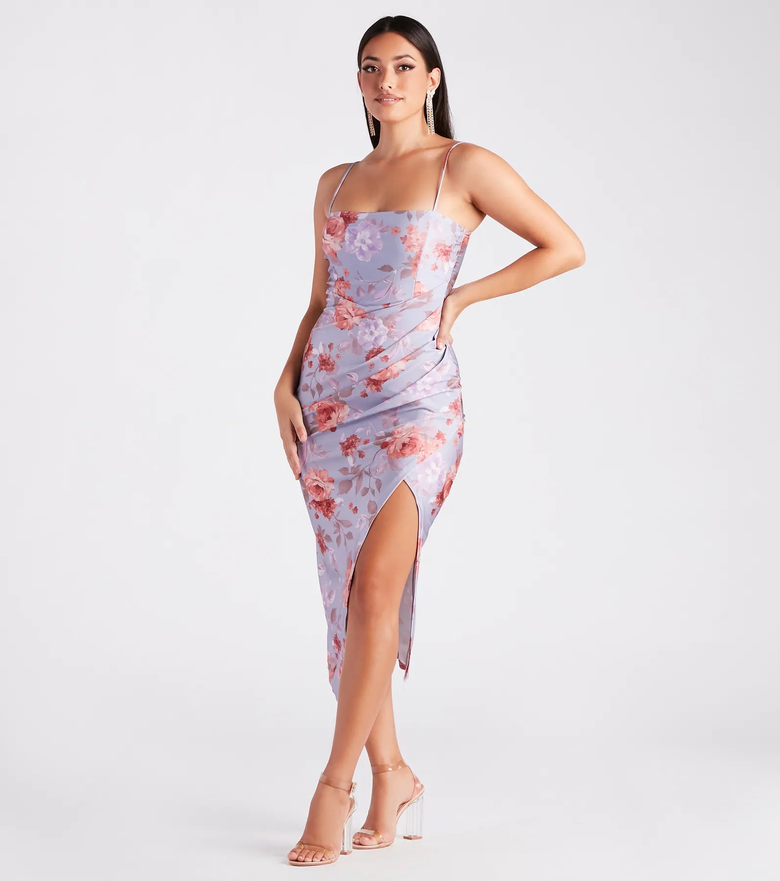 Made You Wink Floral Satin Midi Dress - Image 11