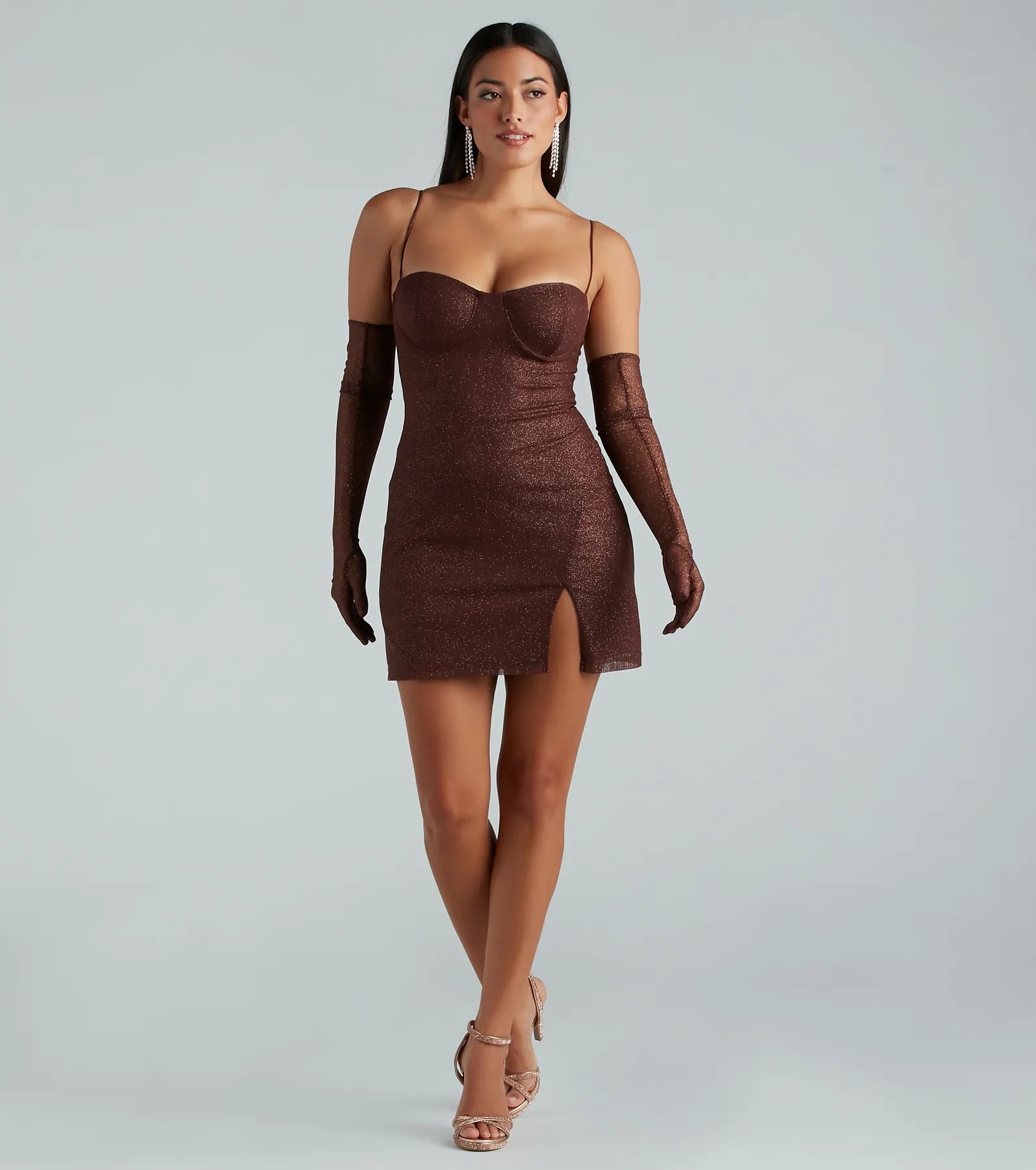 Main Attraction Glitter Mini Dress And Gloves Set - Image 7