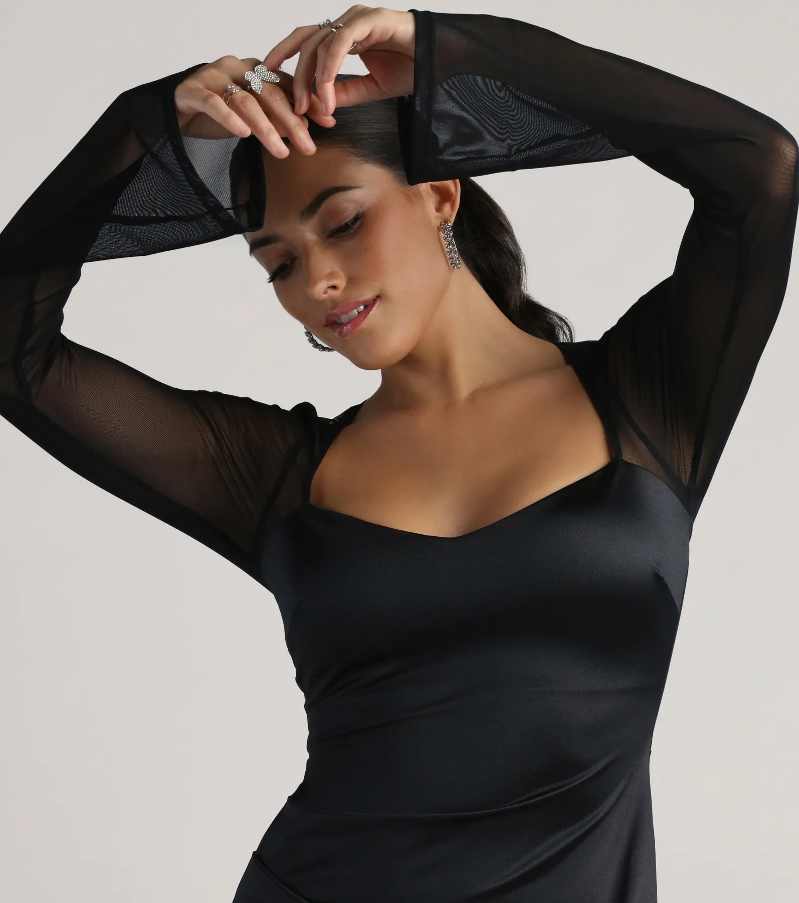 Date Night Vibes Mesh And Satin Short Dress - Image 4
