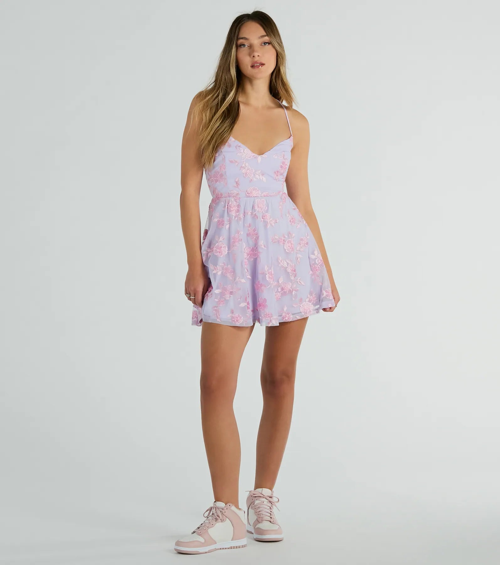 Floral Retreat Lace Up Embroidered Skater Dress - Image 3