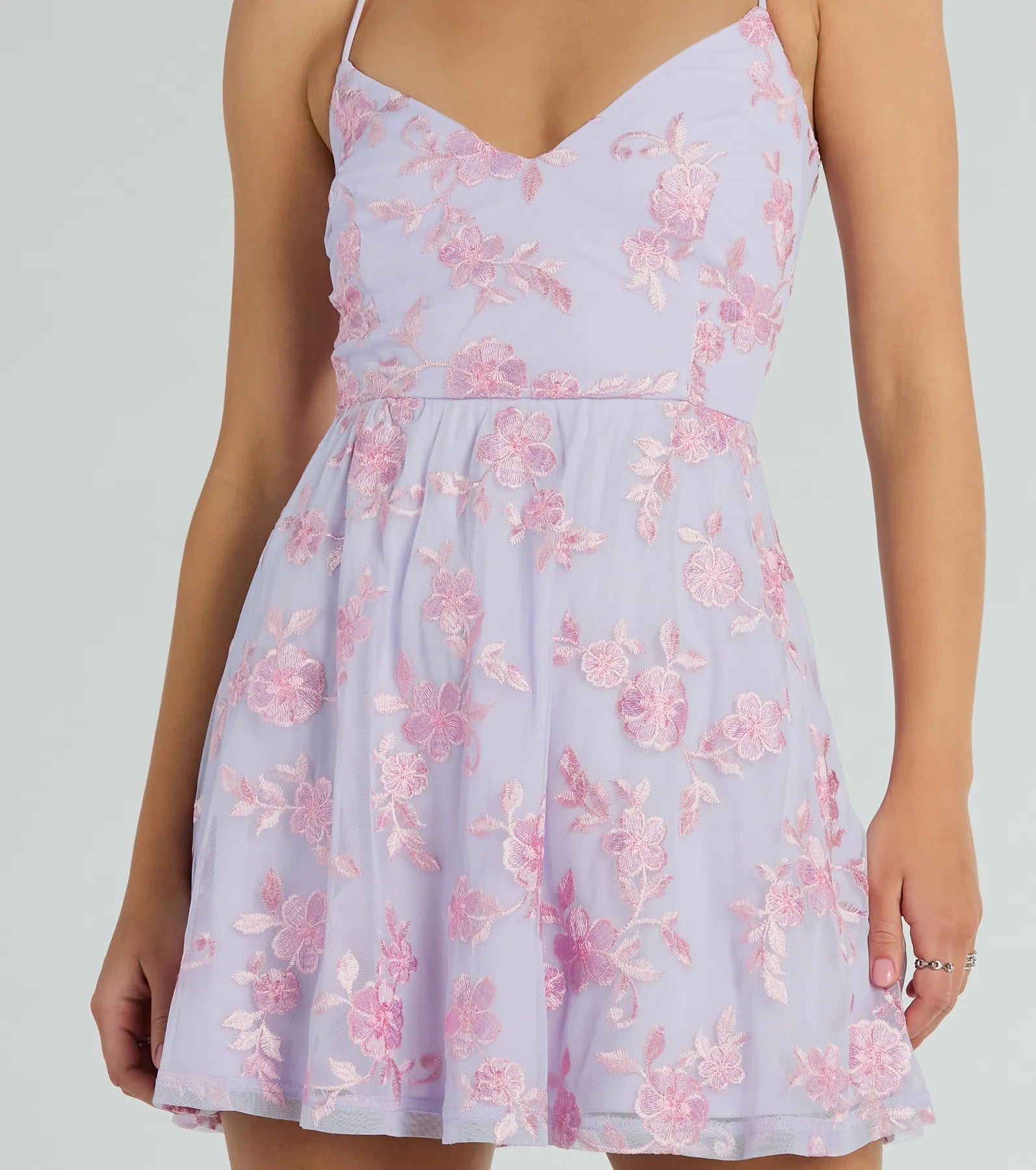 Floral Retreat Lace Up Embroidered Skater Dress - Image 4